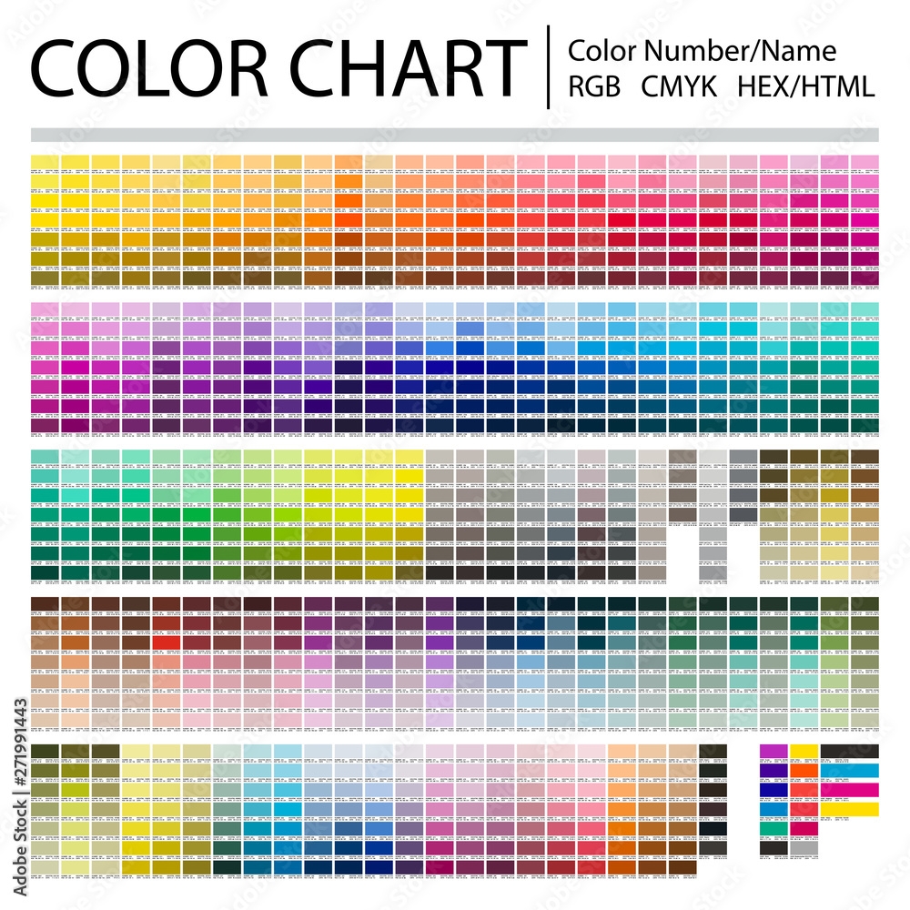 Color Chart Print Test Page Color Numbers Or Names RGB CMYK Pantone HEX HTML Codes Vector Color Palette Stock Vector Adobe Stock