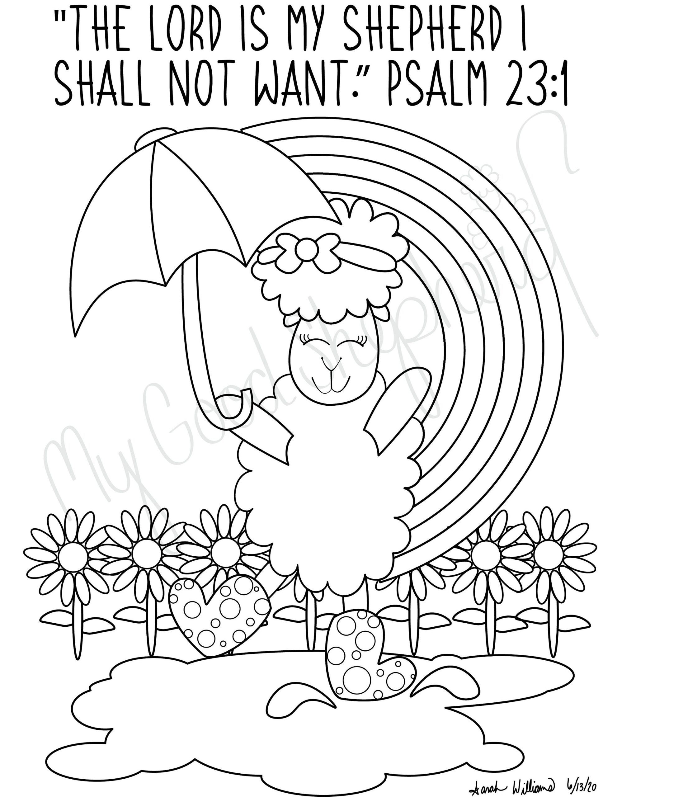 Coloring Page For Kids Animal Coloring Pagr Lord Is My Shepherd Sheep Coloring Sheet For Kids Psalm 23 Homeschool Activity Instant Download Etsy
