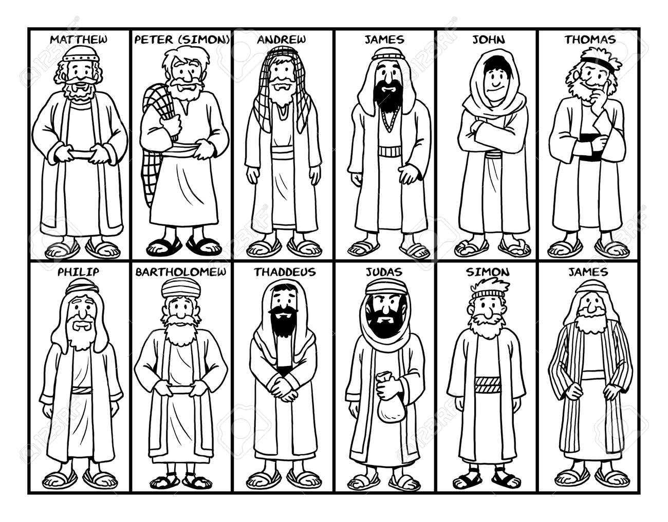 Coloring Page Of Jesus Twelve Disciples Stock Photo Picture And Royalty Free Image Image 126584206 