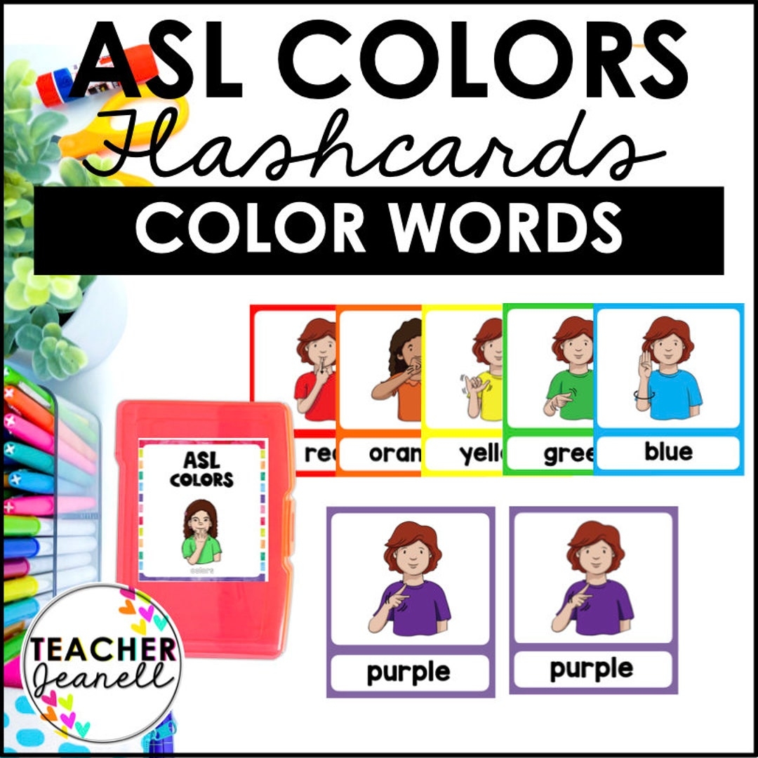 Colors In ASL Flashcards ASL Color Word Cards Printable American Sign Language Cards Etsy