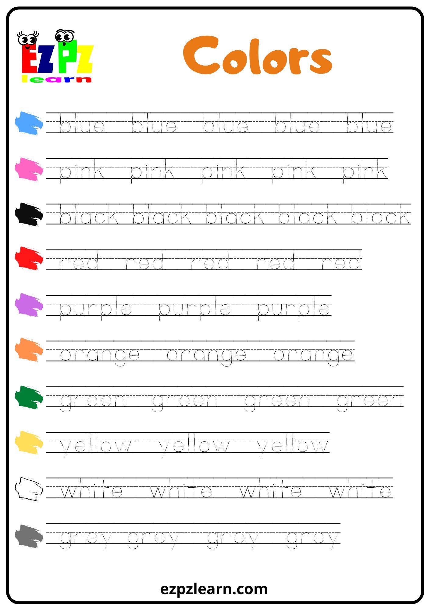free printable learning colors worksheets