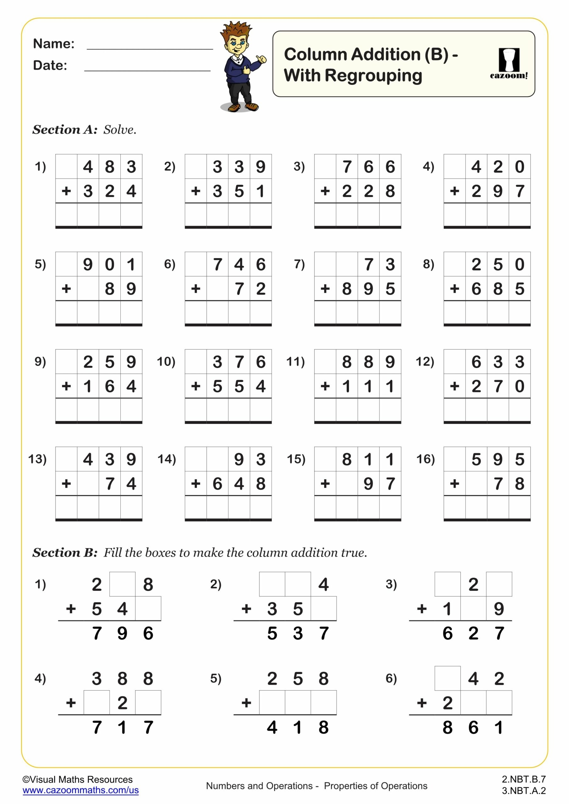 Column Addition A Worksheet 2nd Grade Addition Worksheets Cazoom Math
