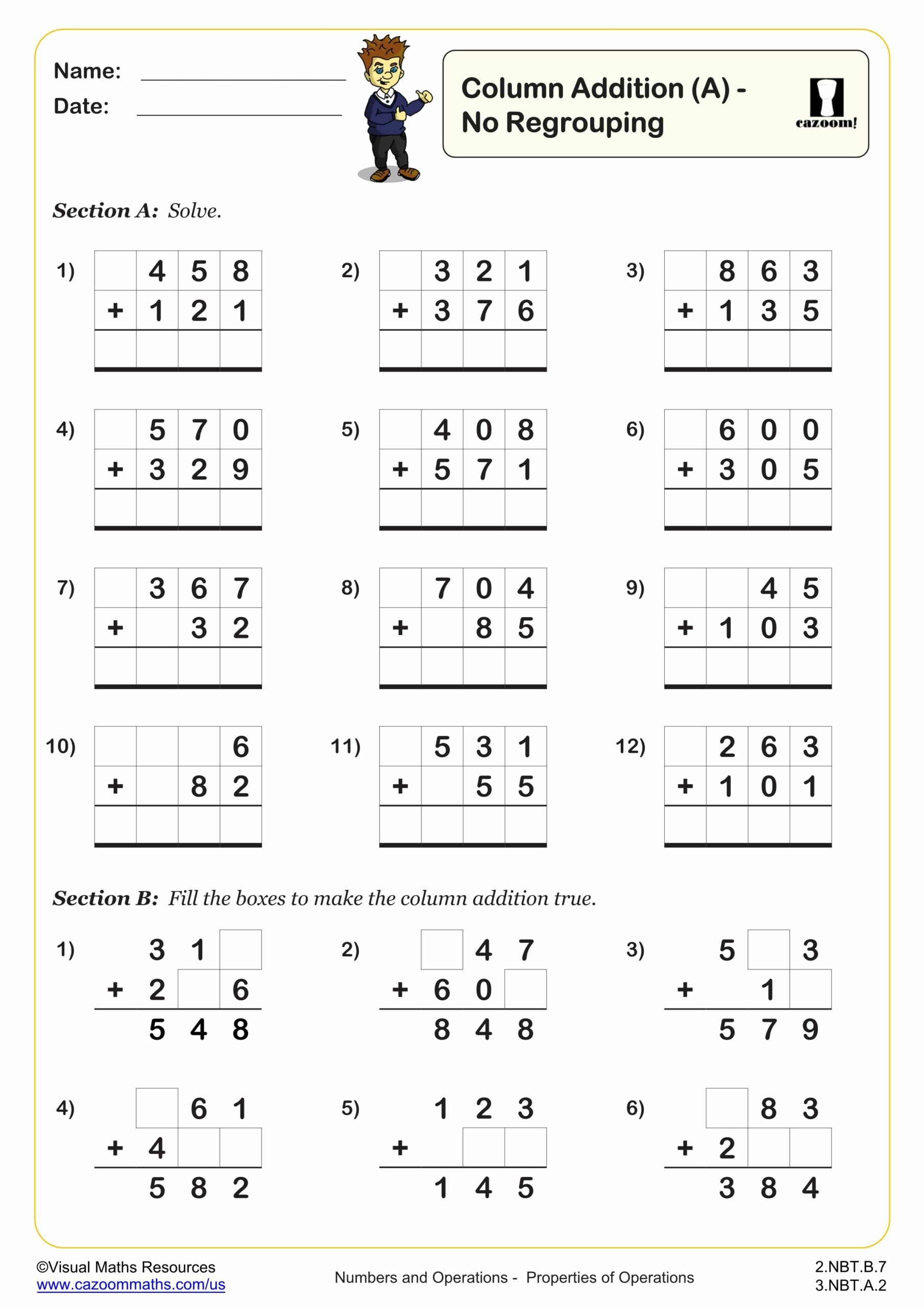 Column Addition Of Up To 3 Digits With Regrouping A Worksheet Fun And Engaging 2nd Grade And 3rd Grade Number Operations Worksheet Cazoom Math