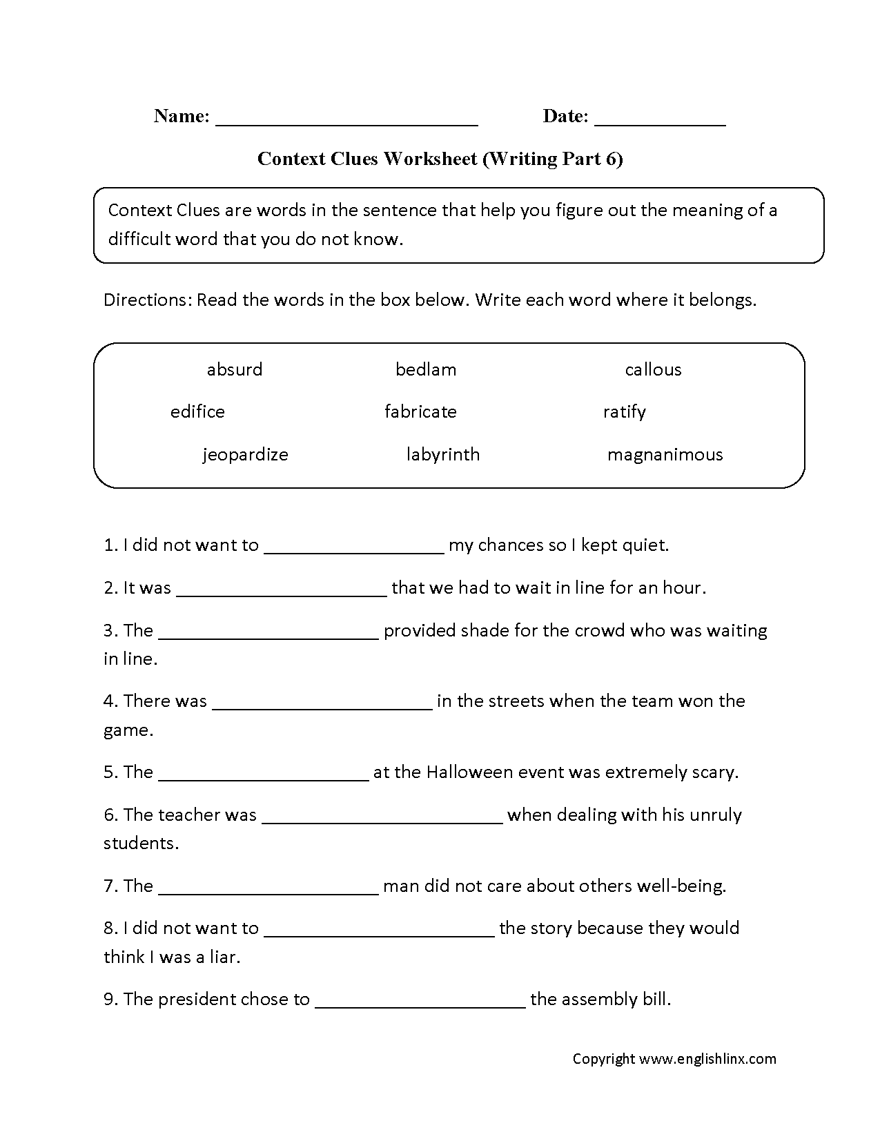 Context Clues Worksheets Printable Vocabulary Inference Activities Context Clues Worksheets Printable Vocabulary Inference Activities