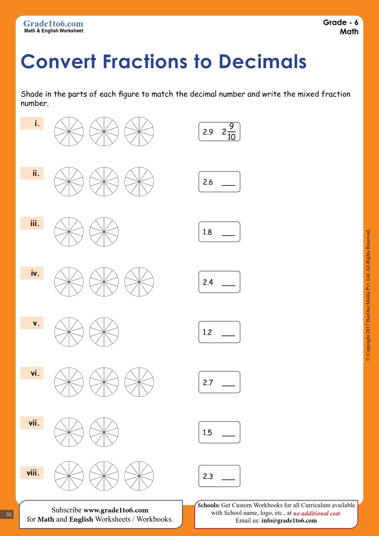 converting fractions to decimals worksheet