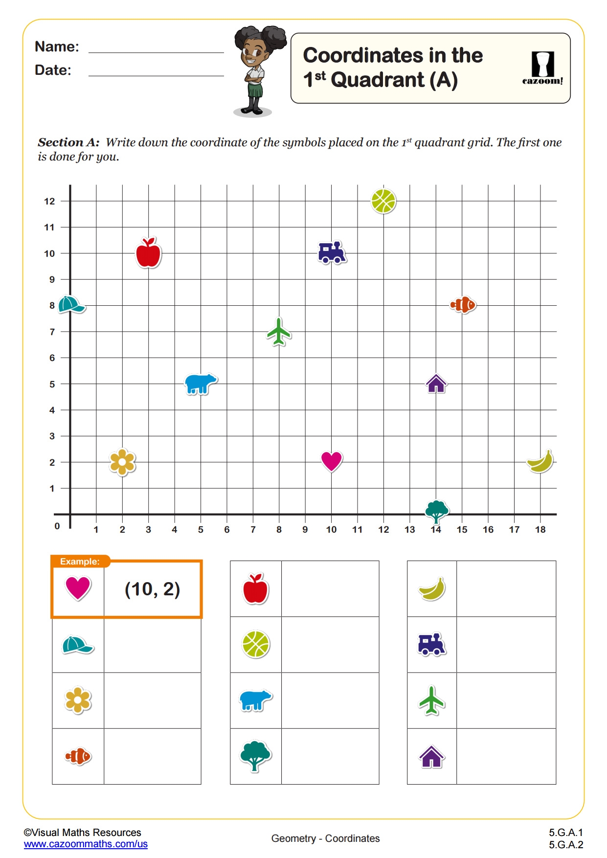 Coordinates In The First Quadrant B 5th Grade PDF Geometry Worksheets Cazoom Math