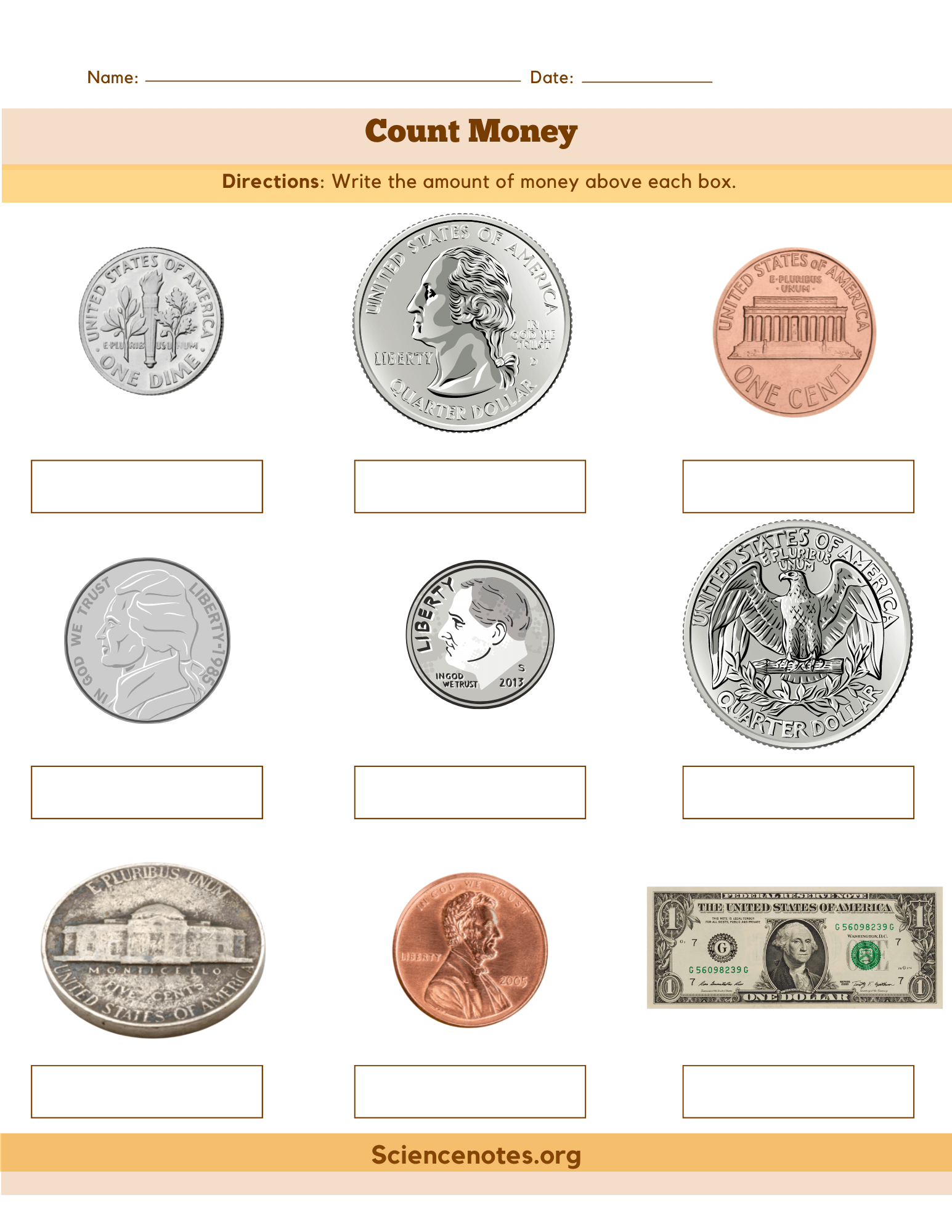 coin counting worksheets