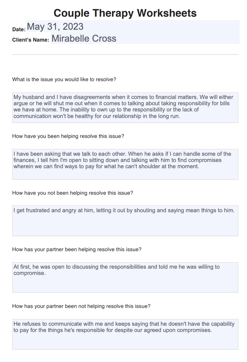 Couples Counseling Worksheets Worksheets Library