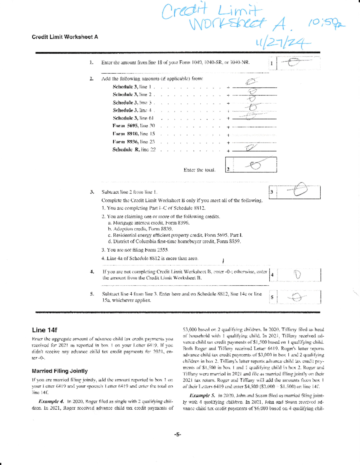 Credit Limit Worksheet A Tax Computation For Credits And Deductions Studocu