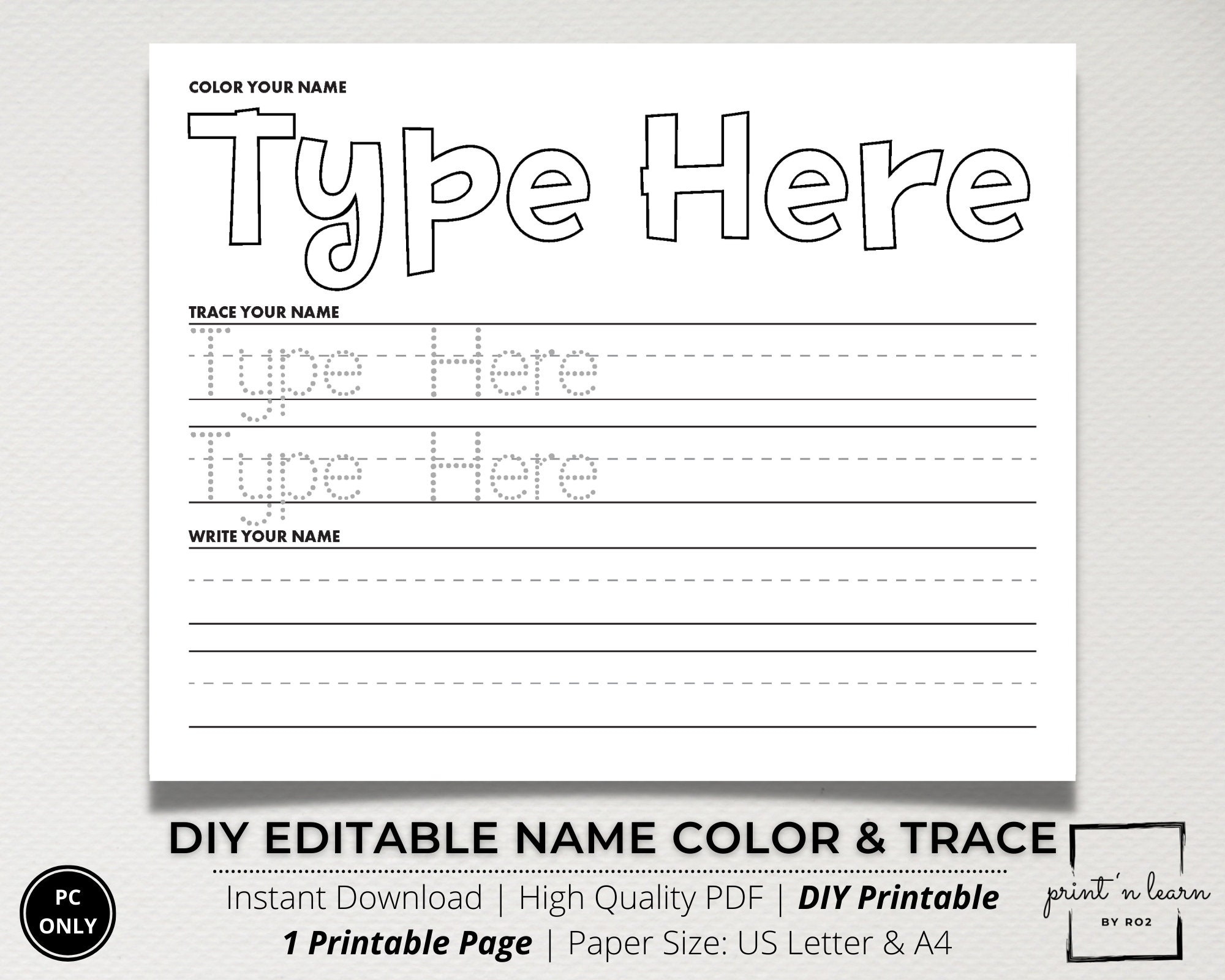 Custom Name Tracing Sheet Handwriting Practice Name Writing Name Worksheet Editable Name Tracing Name Trace Worksheet Printable DIY Etsy
