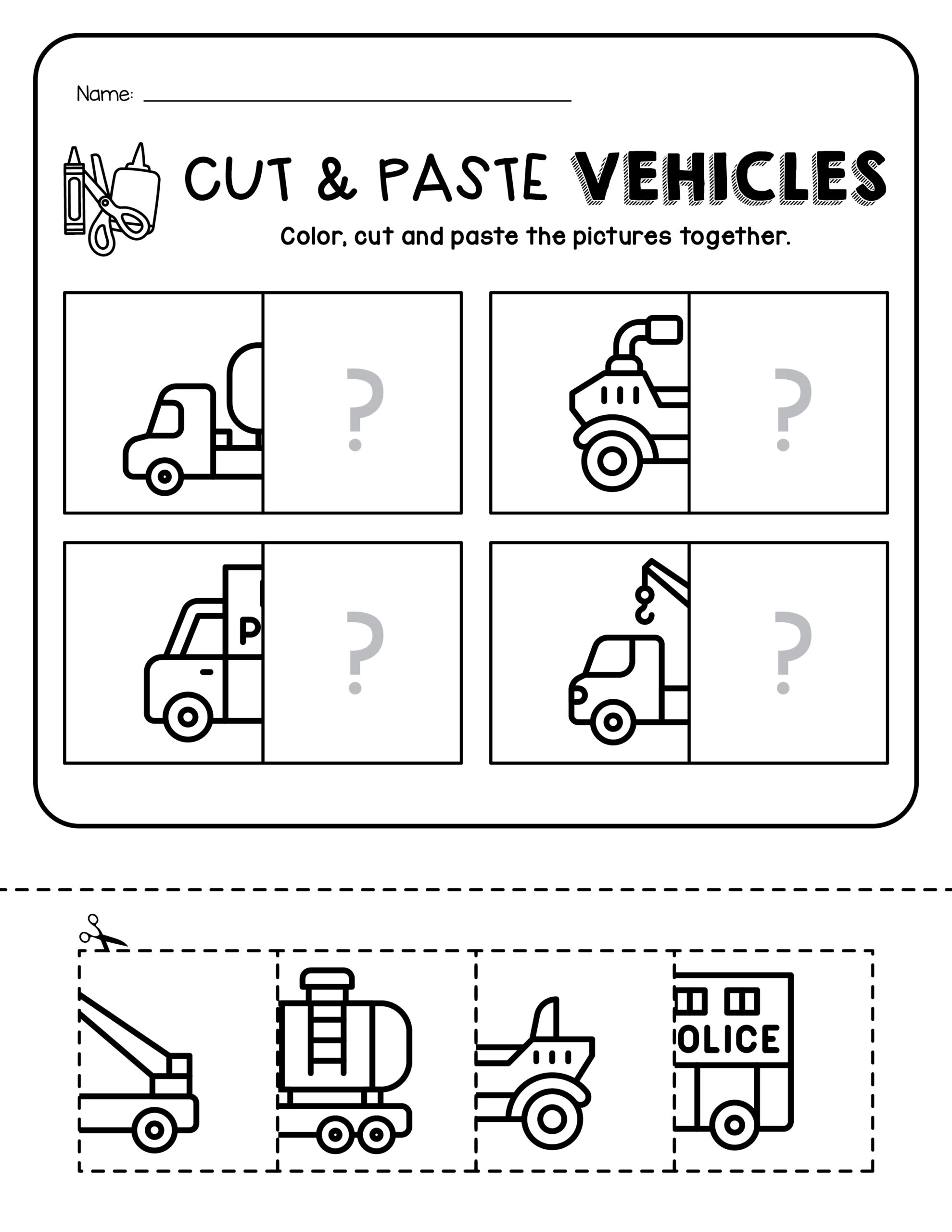 Cut And Paste Vehicles Worksheets Made By Teachers