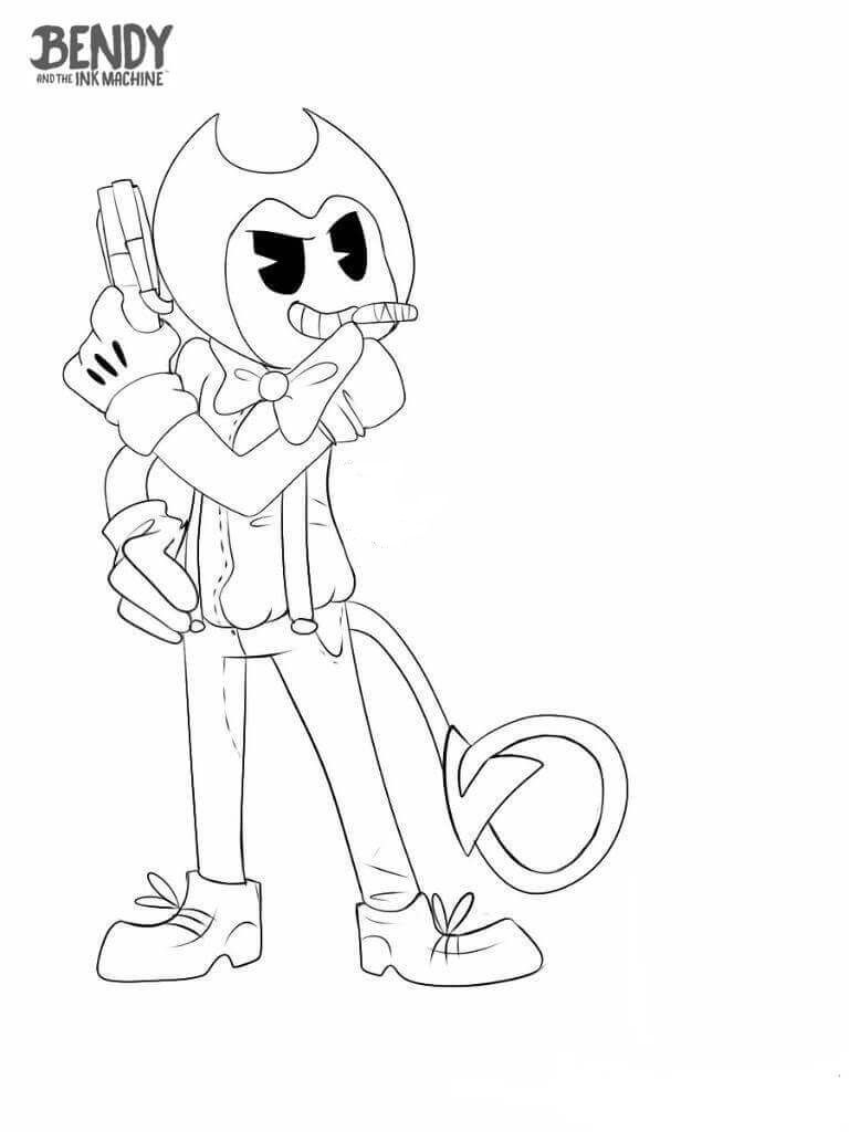 Cute Wanted Bendy Coloring Page For Children