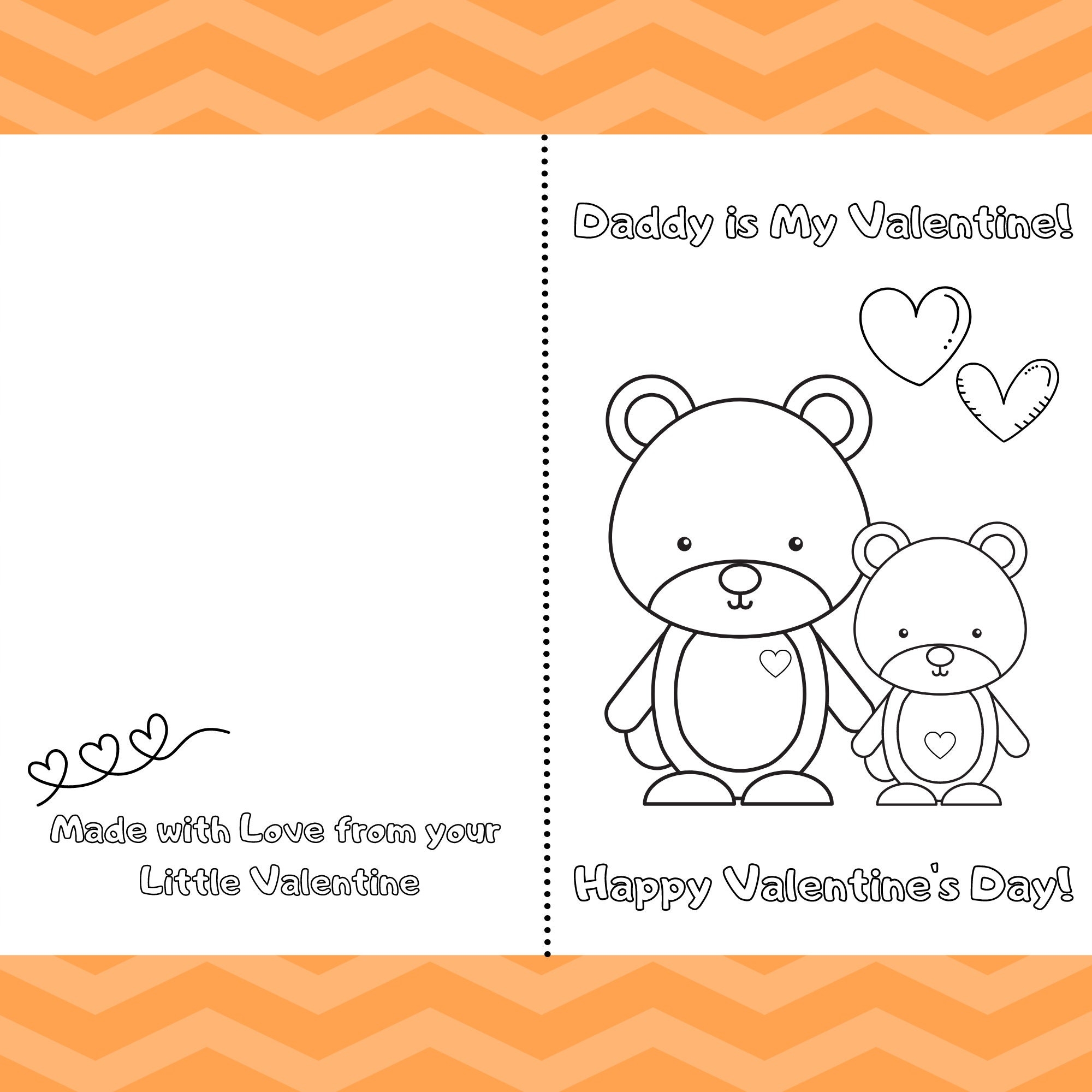 Daddy Is My Valentine Printable Foldable Kid Valentine Card To Color Dad Son Or Daughter Cute Bears Etsy