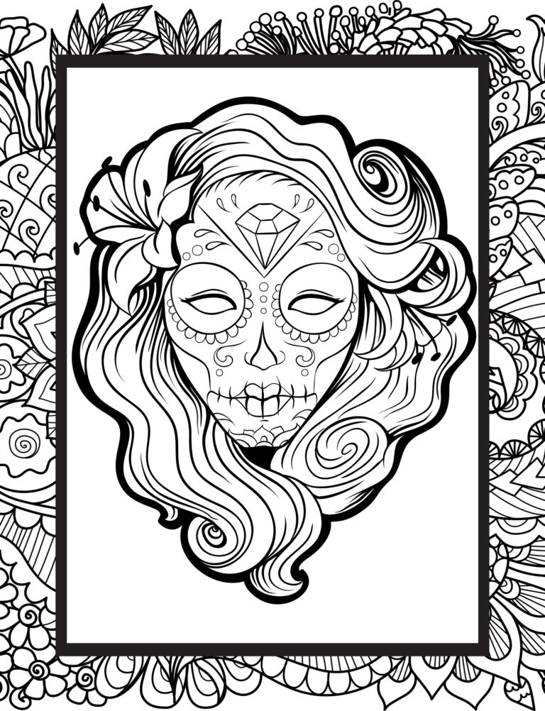 Day Of The Dead Mexican Skull Color Page Female Sugar Skull Coloring Page For Adults Halloween Free Download Print 8 5 X 11 At Home Etsy Finland