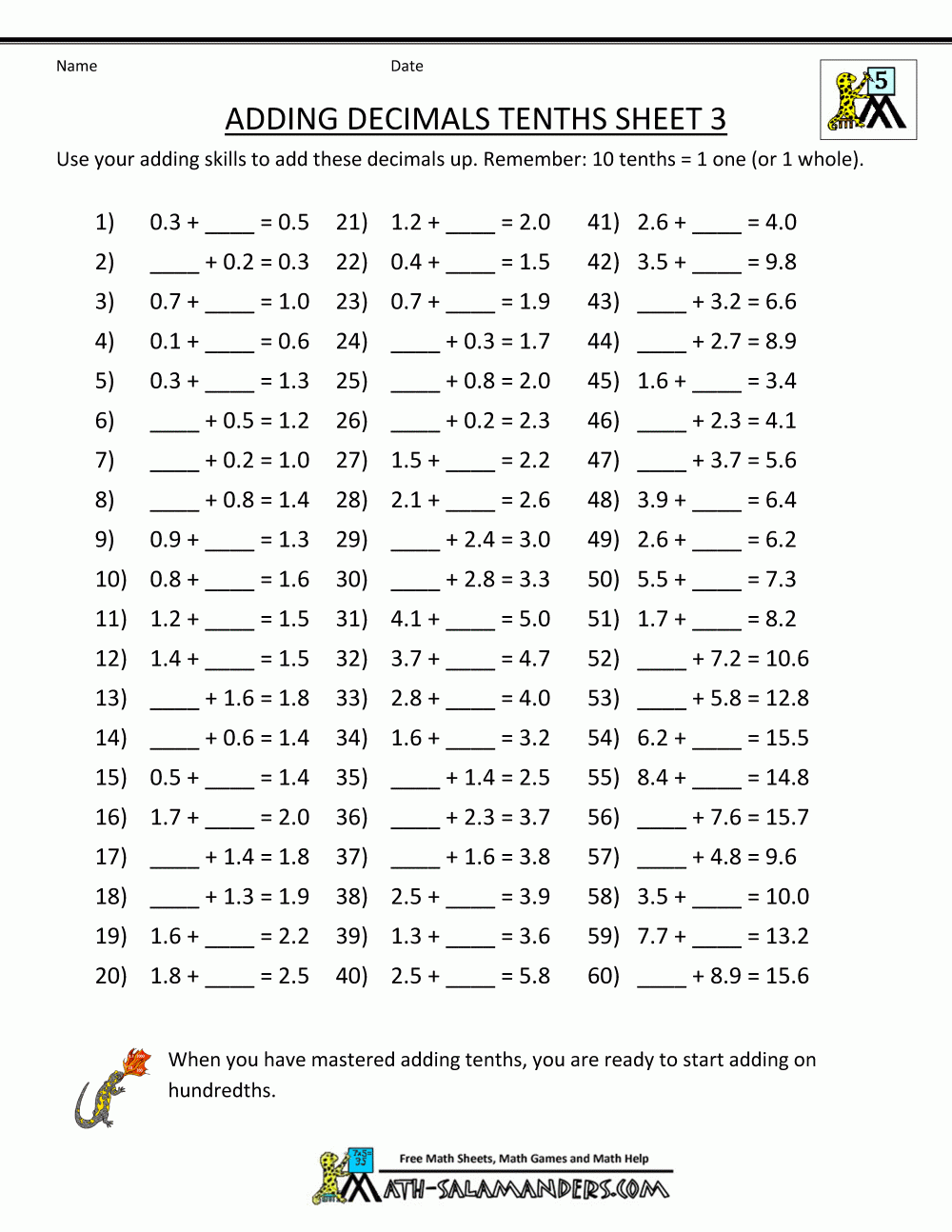 adding and subtracting decimals worksheets