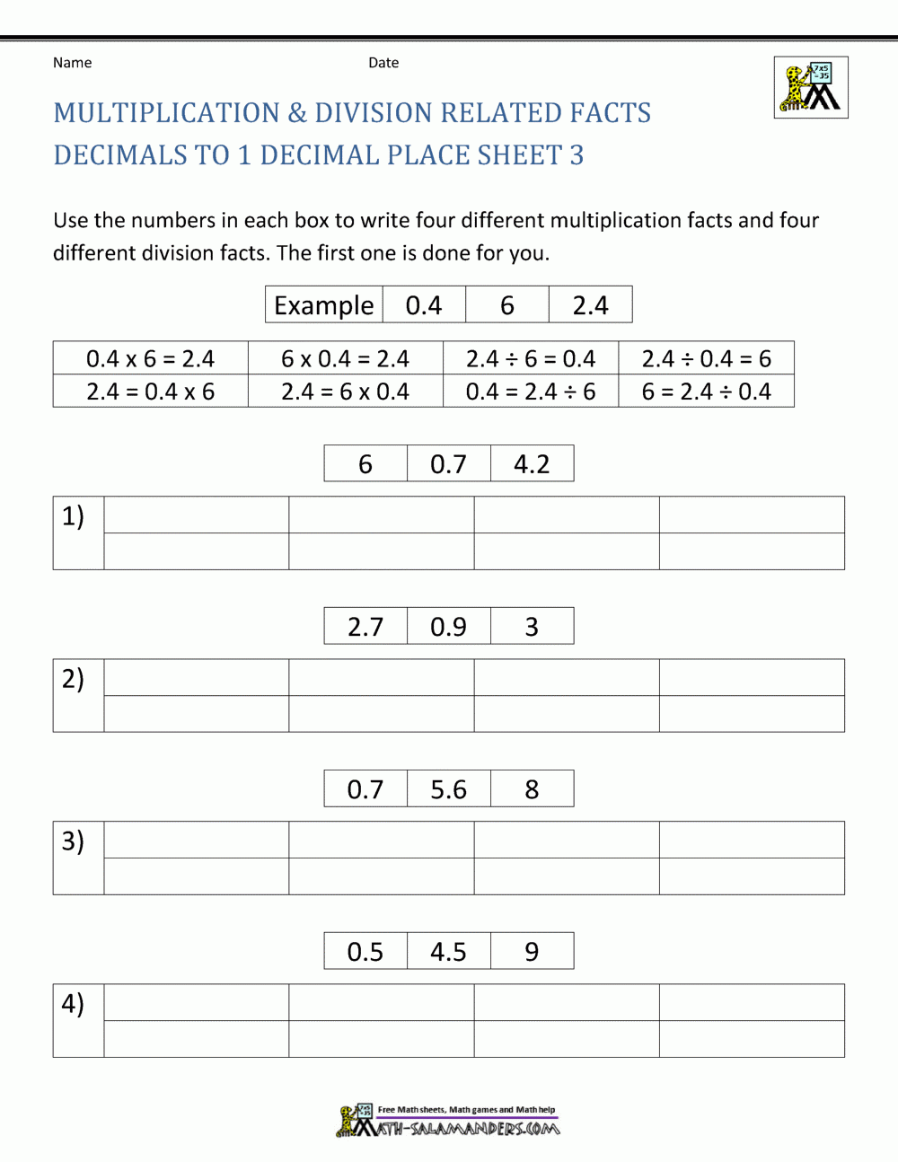 Decimal Division Worksheets Decimal Division Worksheets