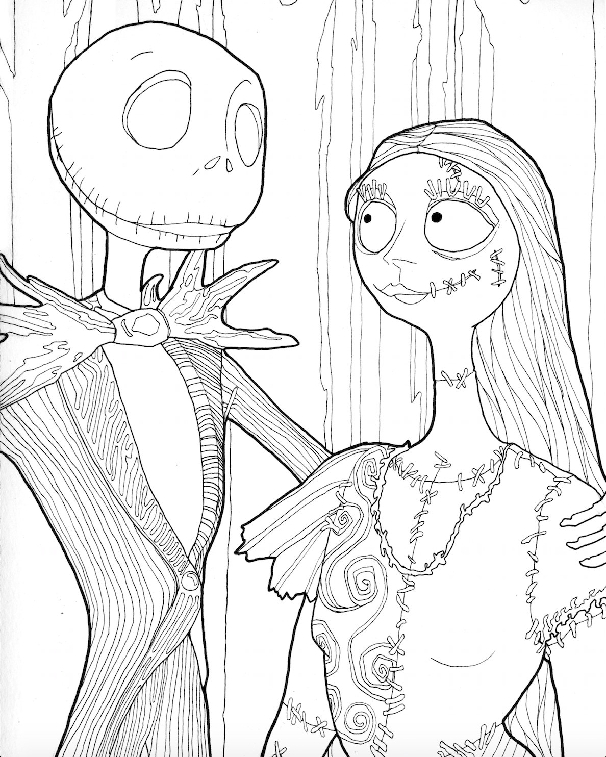 DIGITAL DOWNLOAD Jack And Sally Halloween Coloring Page Downloadable Halloween Coloring For Adults Jack Skellington Themed Coloring Page Etsy