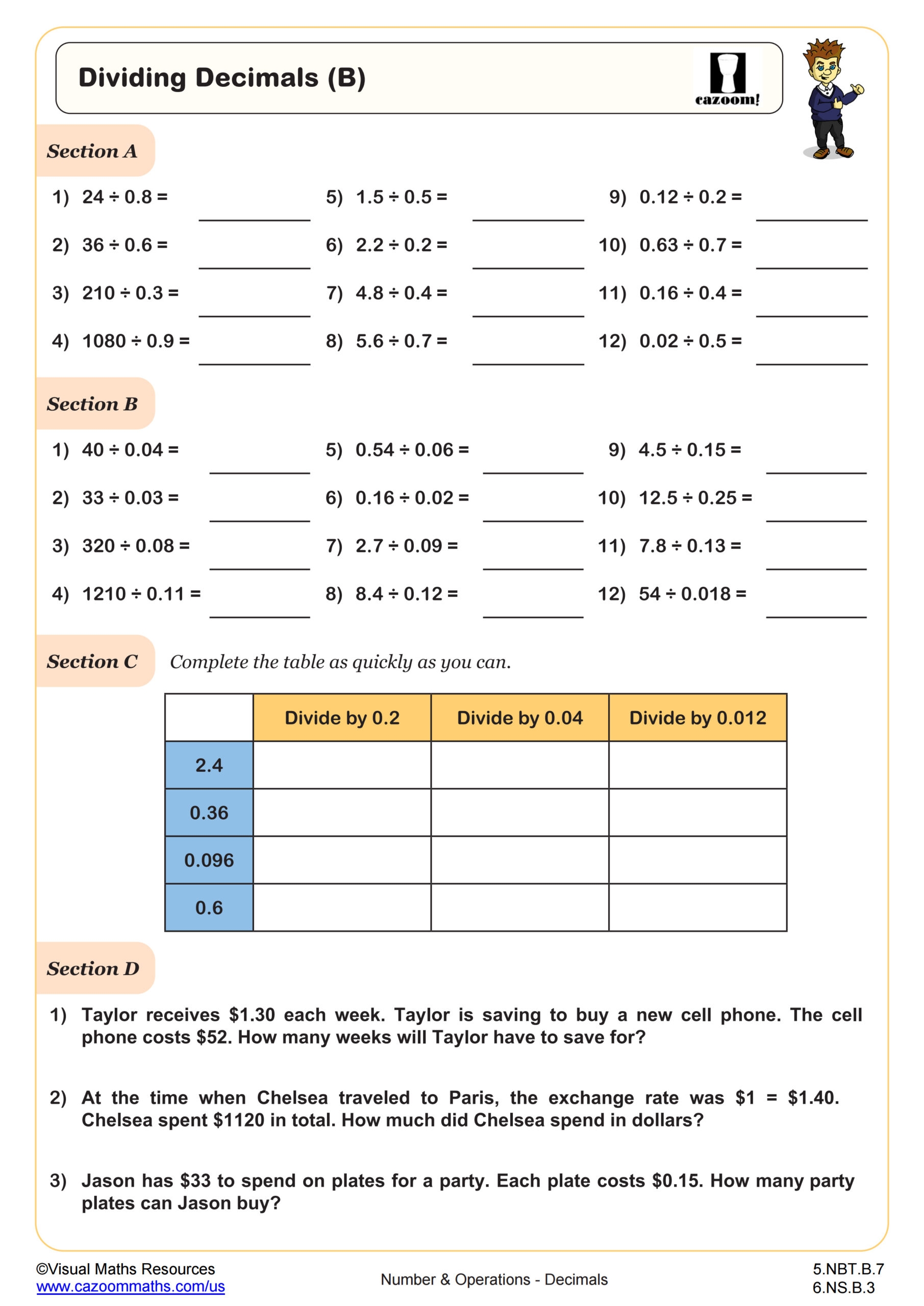 dividing decimals worksheet