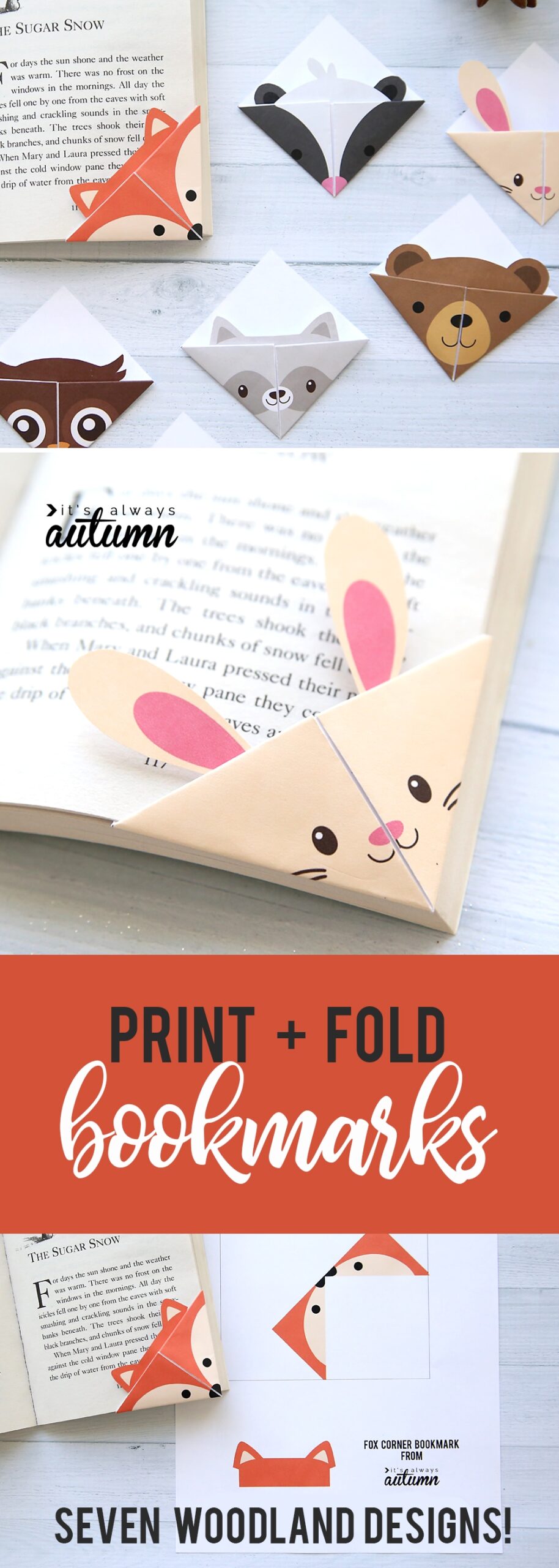 DIY Woodland Animals Origami Bookmarks print Fold It s Always Autumn