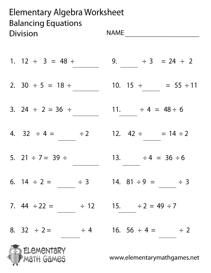 Elementary Algebra Division Worksheet Elementary Algebra Division Worksheet