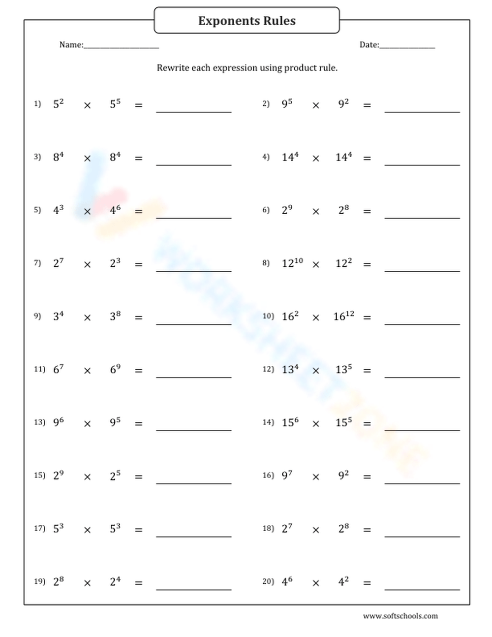 Exponents Rules 2 Worksheet Worksheets Library