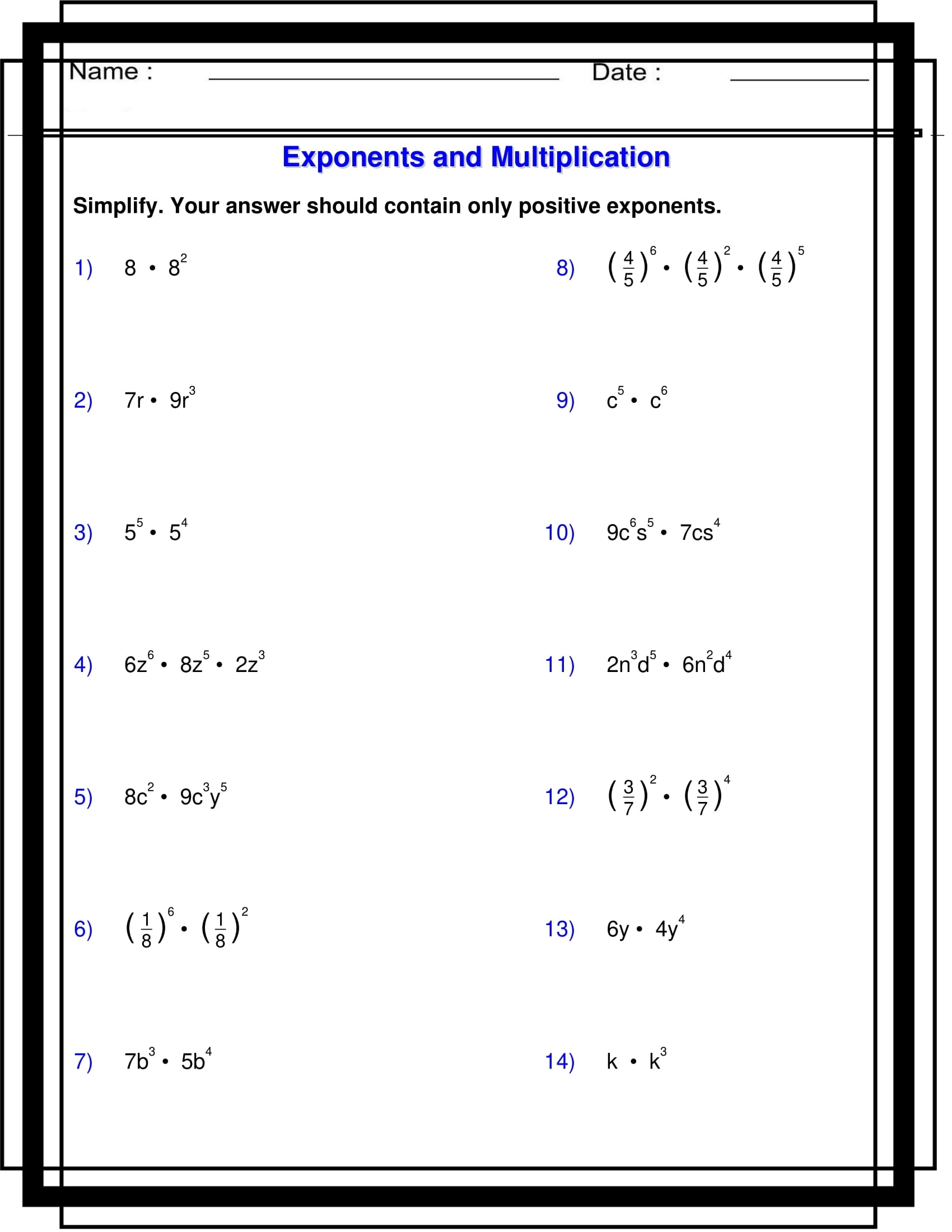 properties of exponents worksheet