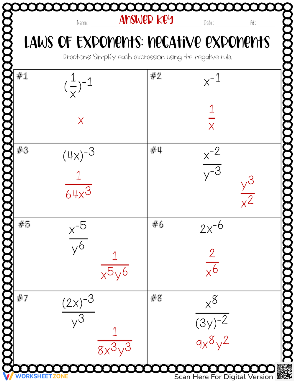Exponents Worksheets Printable