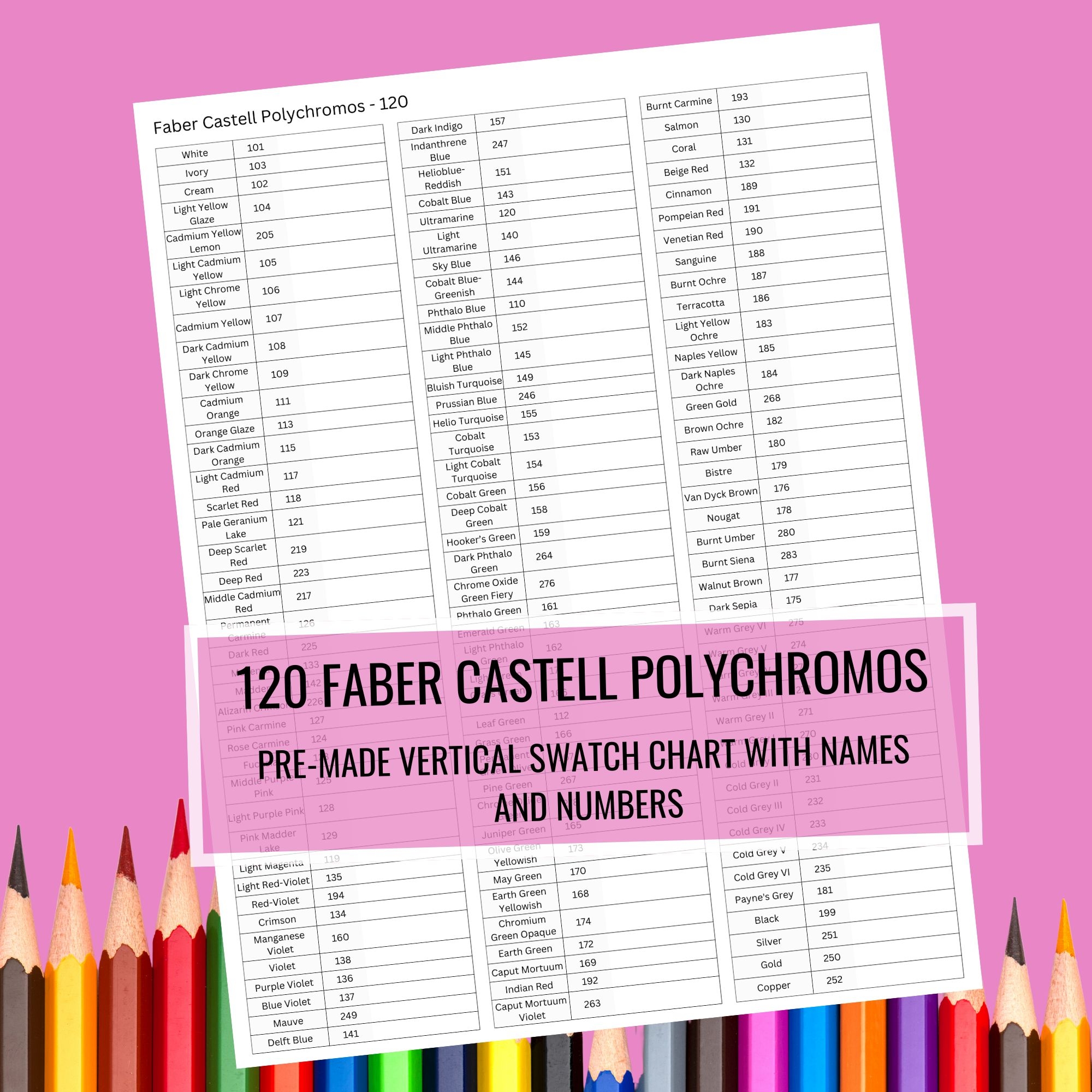 Faber Castell 120 Polychromos Colored Pencils Swatch Chart US LETTER A4 Faber Castell 120 Polychromos Colored Pencils Swatch Chart US LETTER A4