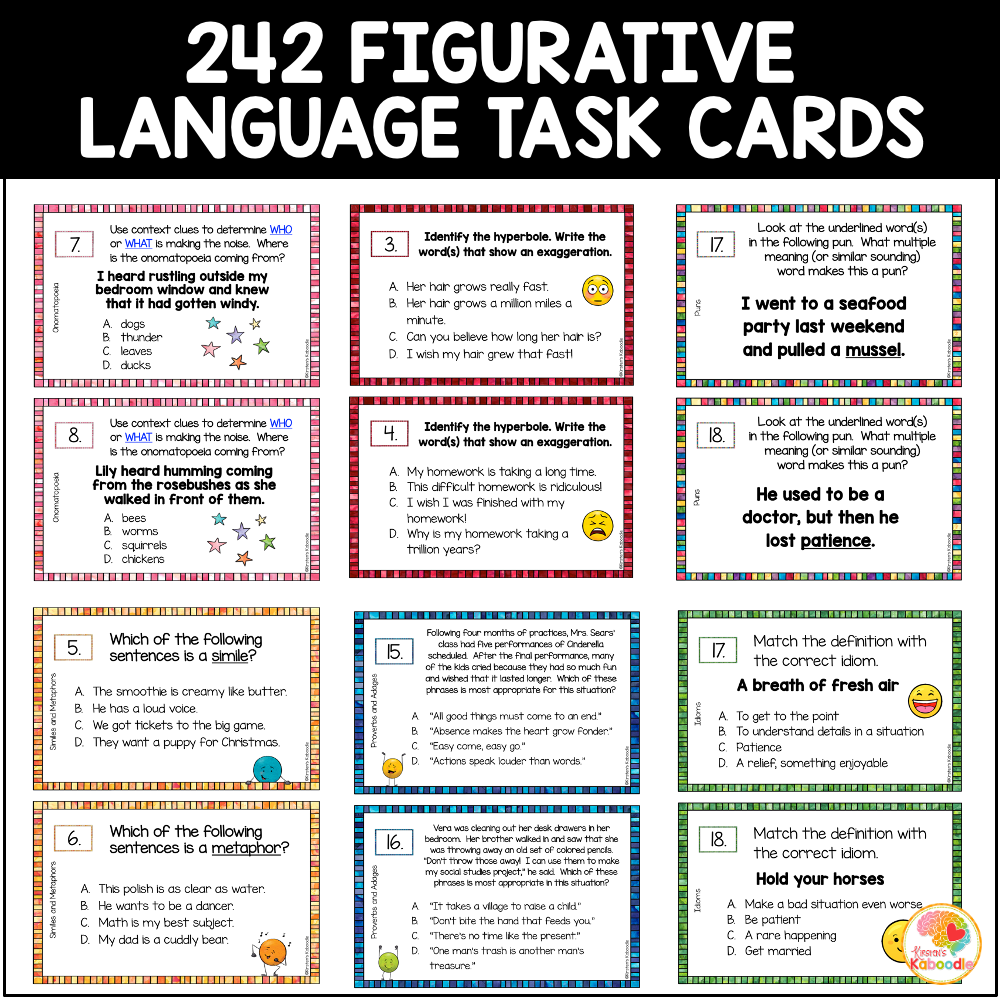 Figurative Language Activities Worksheets Task Cards BUNDLE Figurative Language Activities Worksheets Task Cards BUNDLE