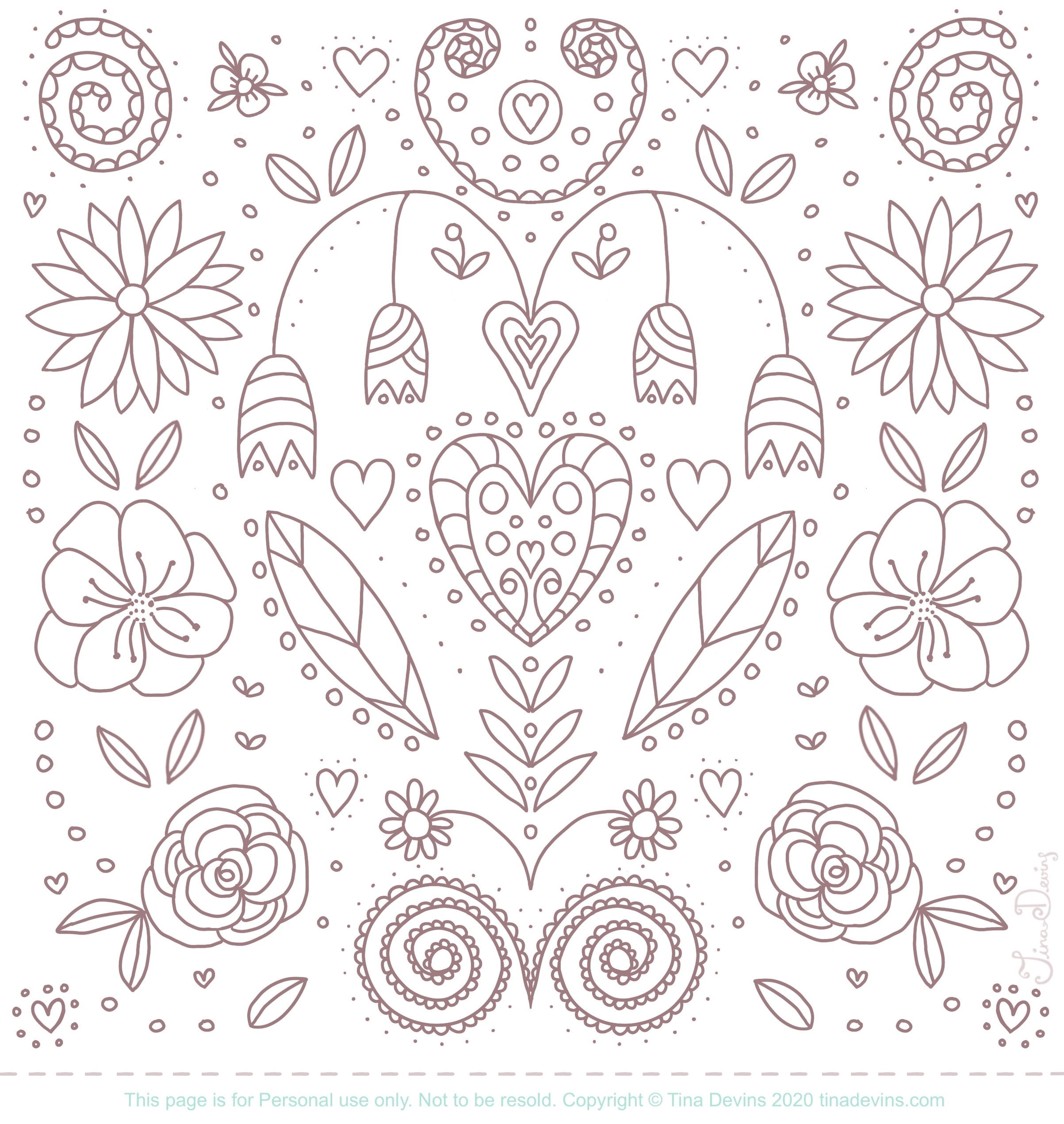 Folk Floral FREE Colouring Page