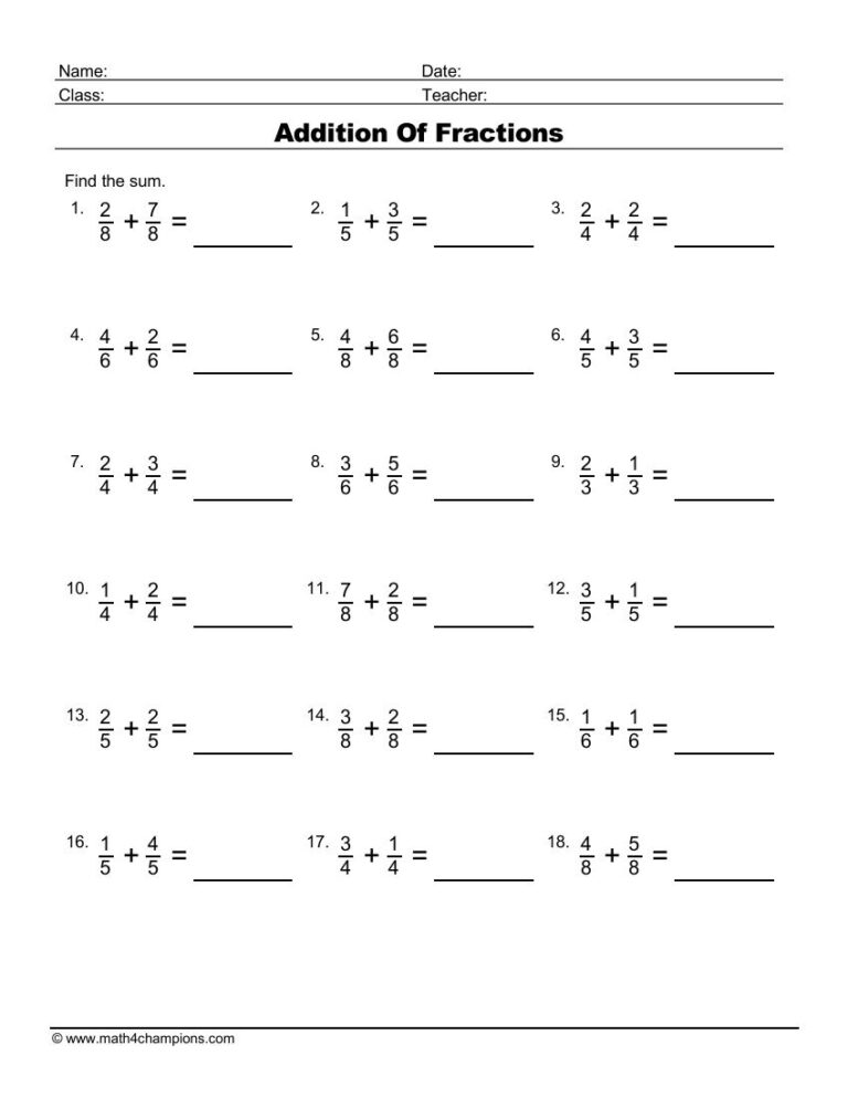 Fraction Worksheets Pdf Downloads Math Champions