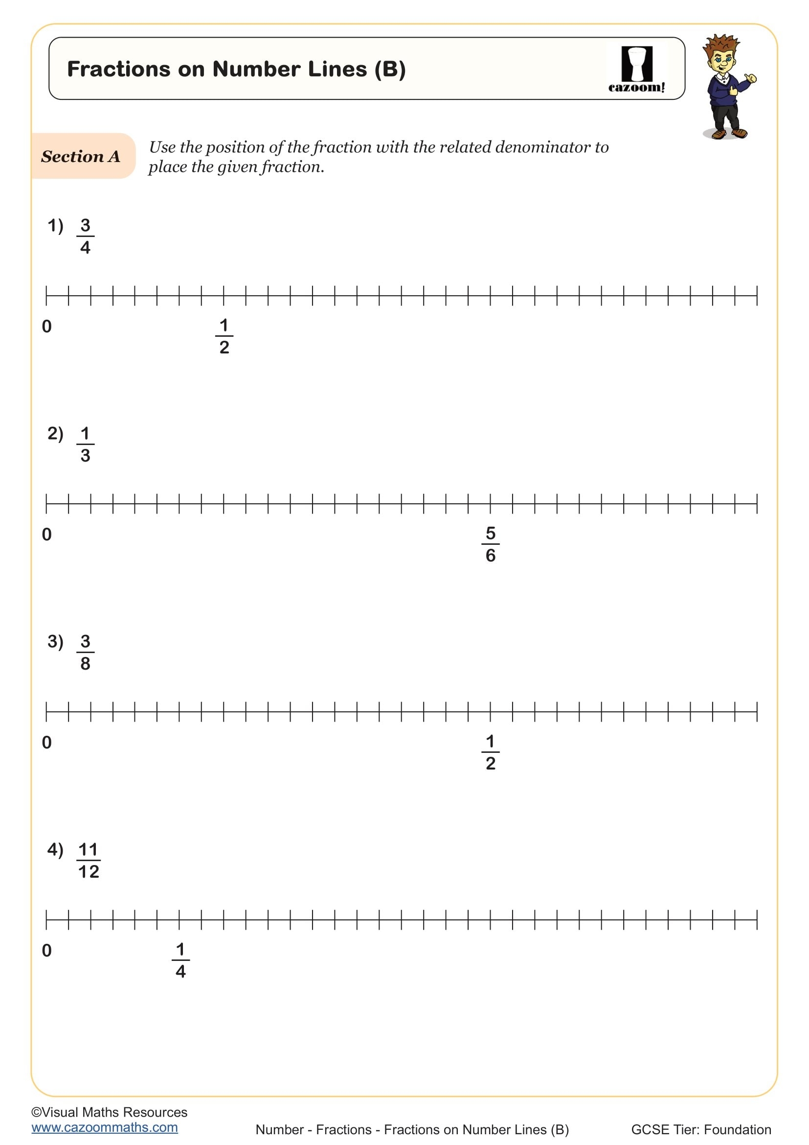 fractions on a number line worksheet