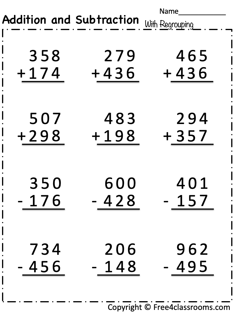 Free Addition And Subtraction Worksheet 3 Digit Numbers With Regrouping Free Worksheets Free4Classrooms Free Addition And Subtraction Worksheet 3 Digit Numbers With Regrouping Free Worksheets Free4Classrooms