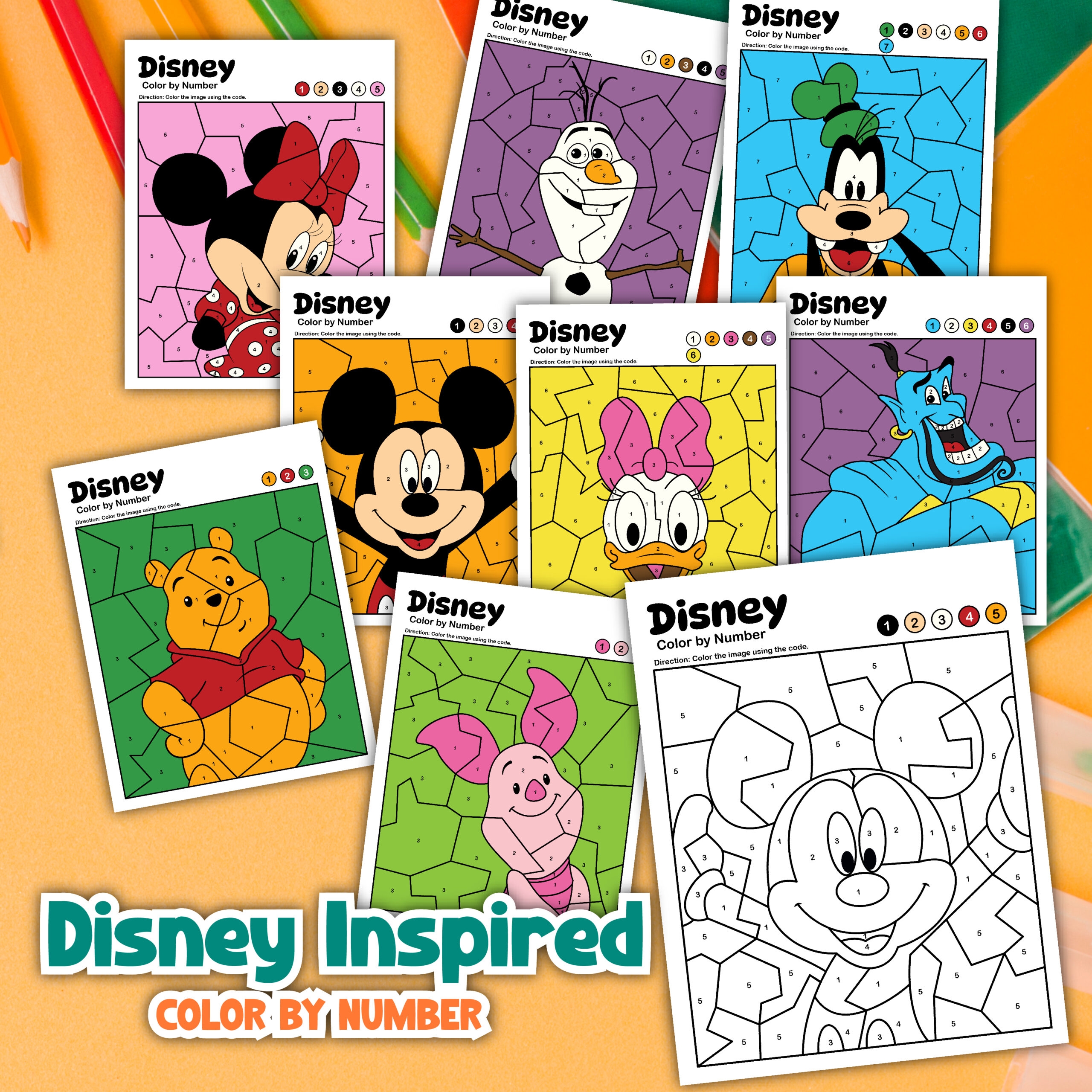disney color by number printables