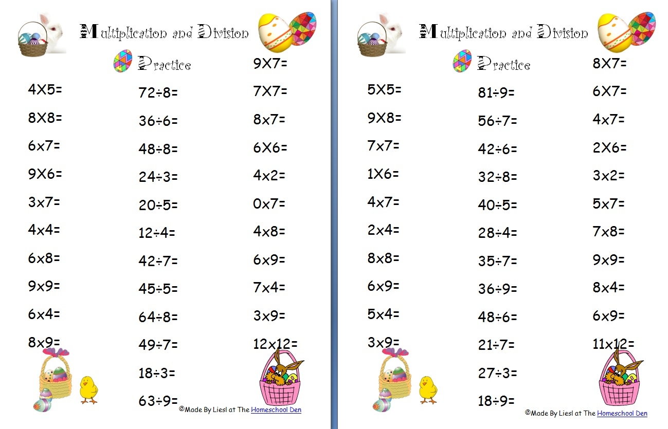 multiplication and division worksheets