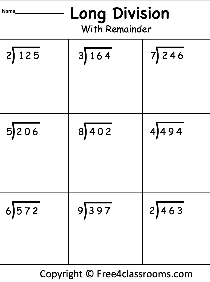 long division worksheets
