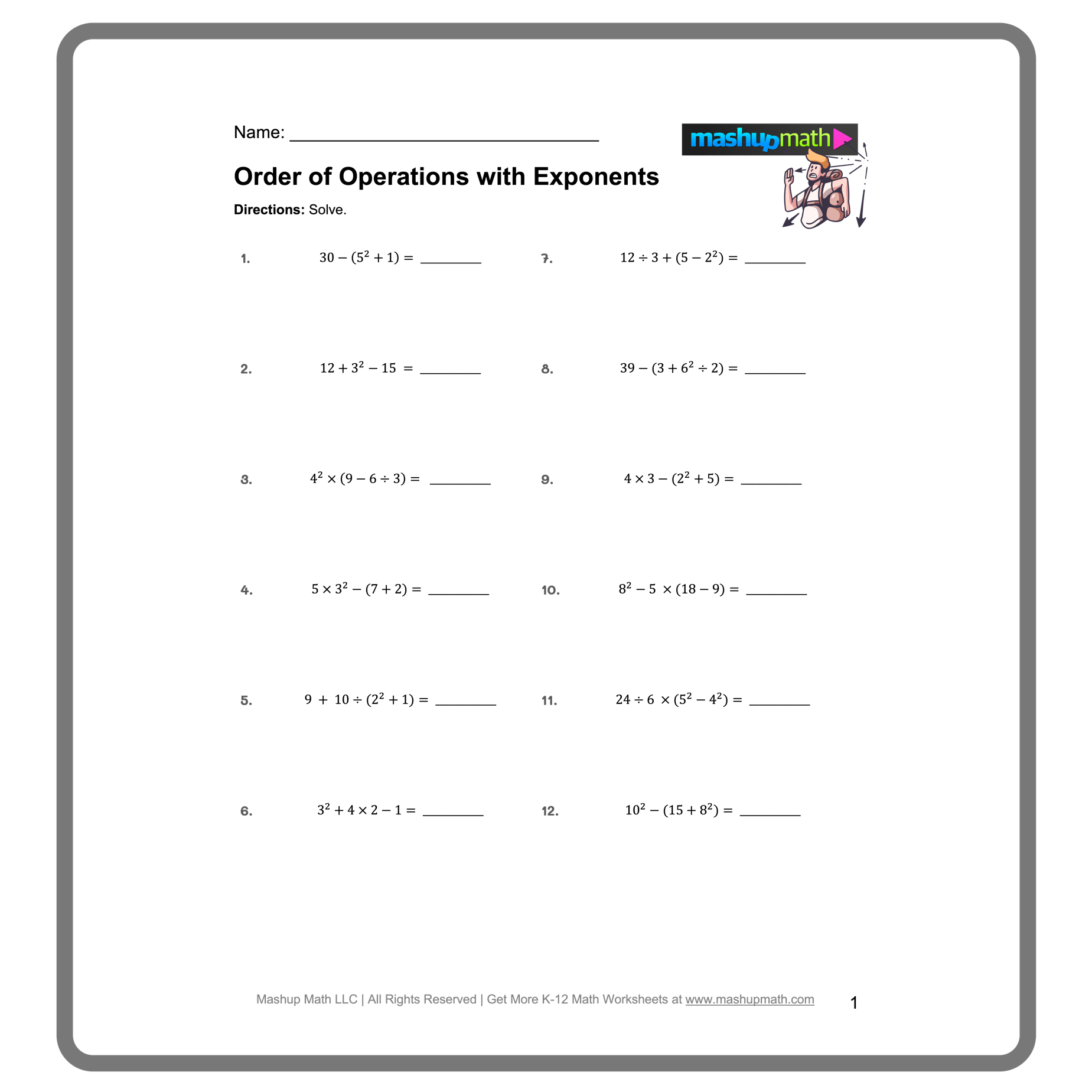 order of operations worksheet order of operations worksheet