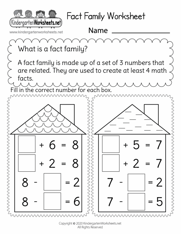 Free Printable Addition And Subtraction Fact Family Worksheet