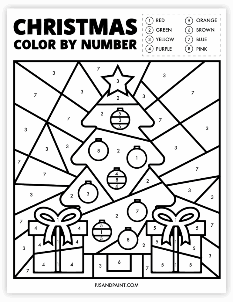Free Printable Christmas Color By Number Worksheet Pjs And Paint