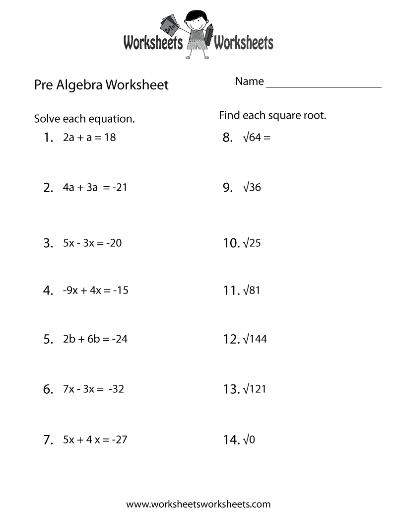 Free Printable Pre Algebra Practice Worksheet