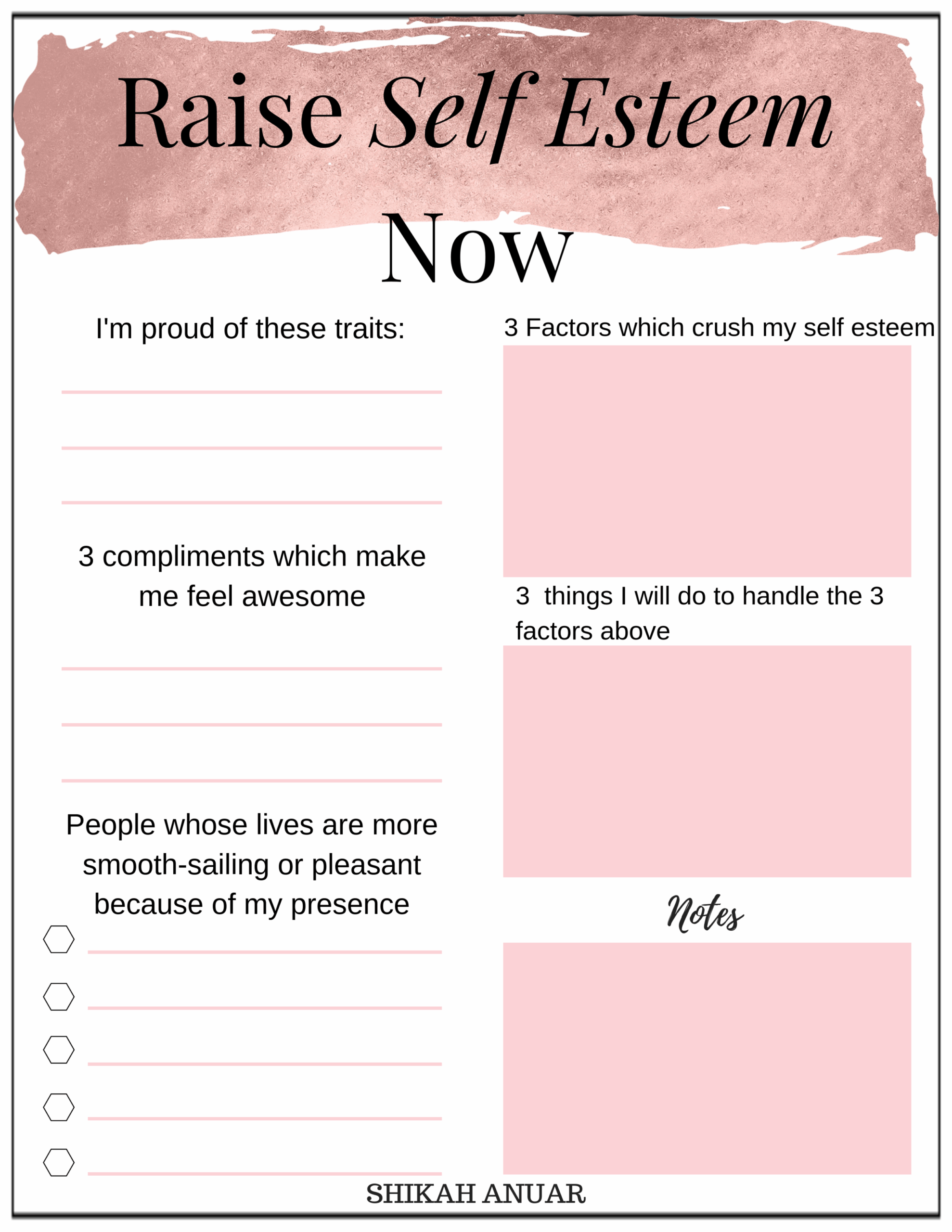 Free Printable Raise Your Self Esteem Now Shikah Anuar