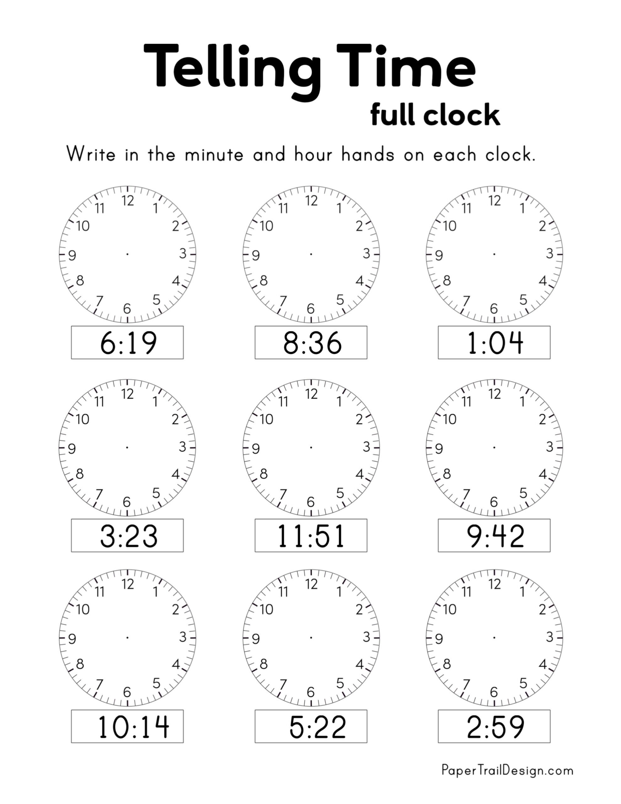 Free Printable Telling Time Worksheets Paper Trail Design Free Printable Telling Time Worksheets Paper Trail Design