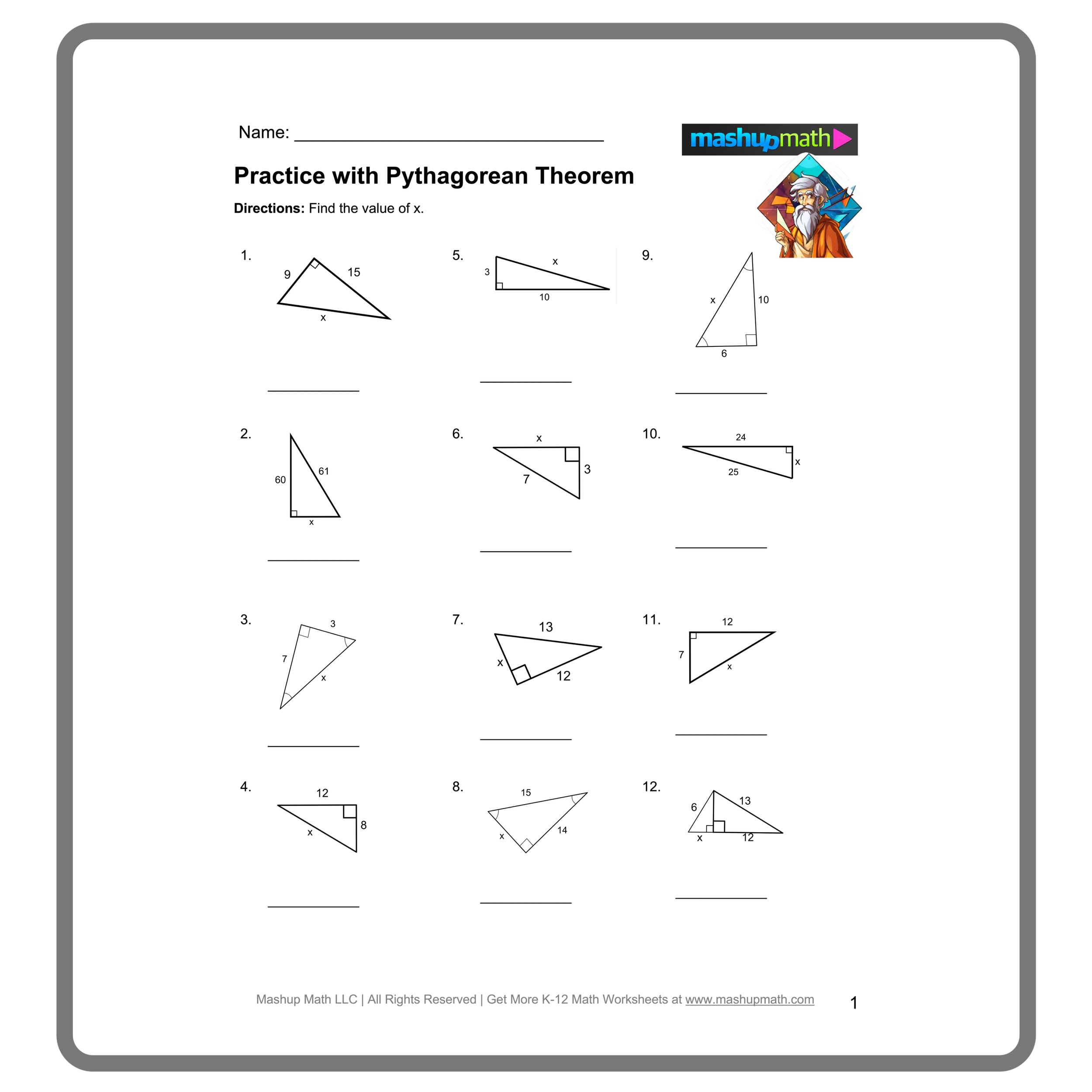 Free Pythagorean Theorem Worksheets with Answers Mashup Math