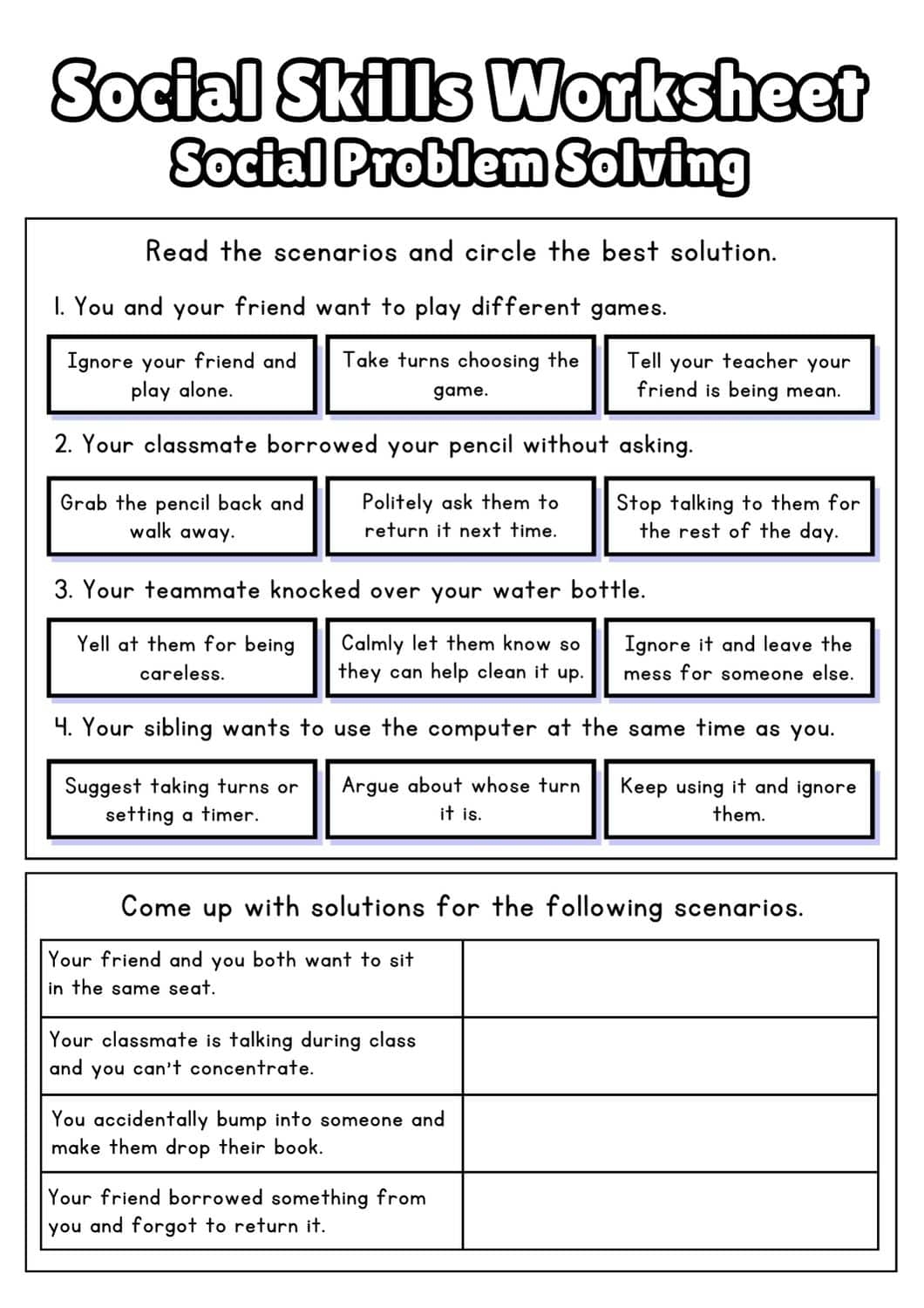 Free Social Skills Worksheets 2025 Free Social Skills Worksheets 2025