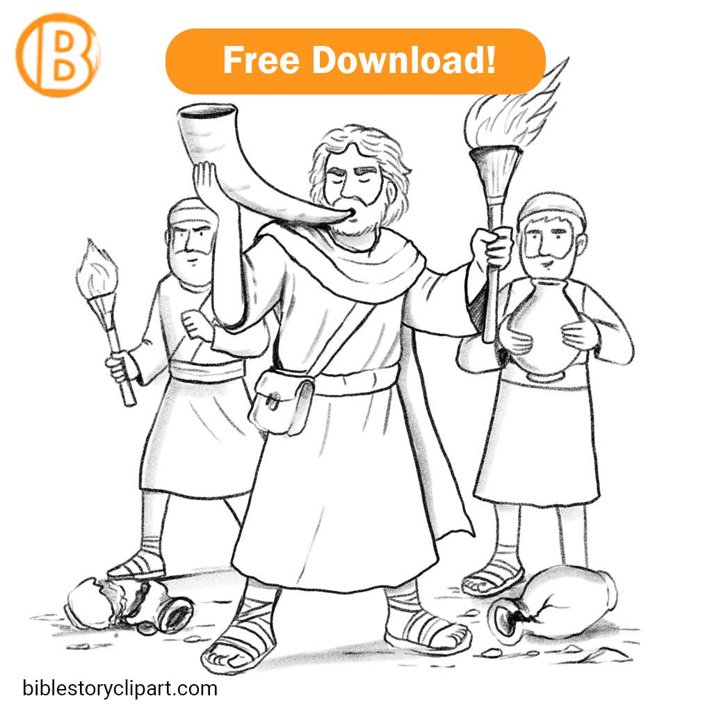 Gideon s Victory Over The Midianites Coloring Page Bible Story Clipart