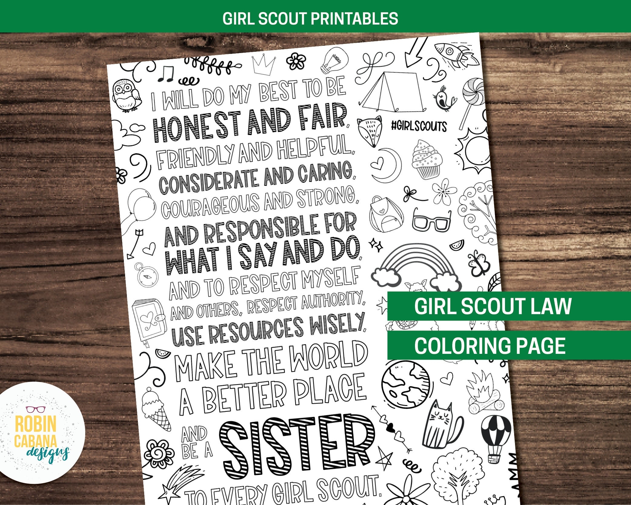 Girl Scout Law Coloring Page Etsy Girl Scout Law Coloring Page Etsy