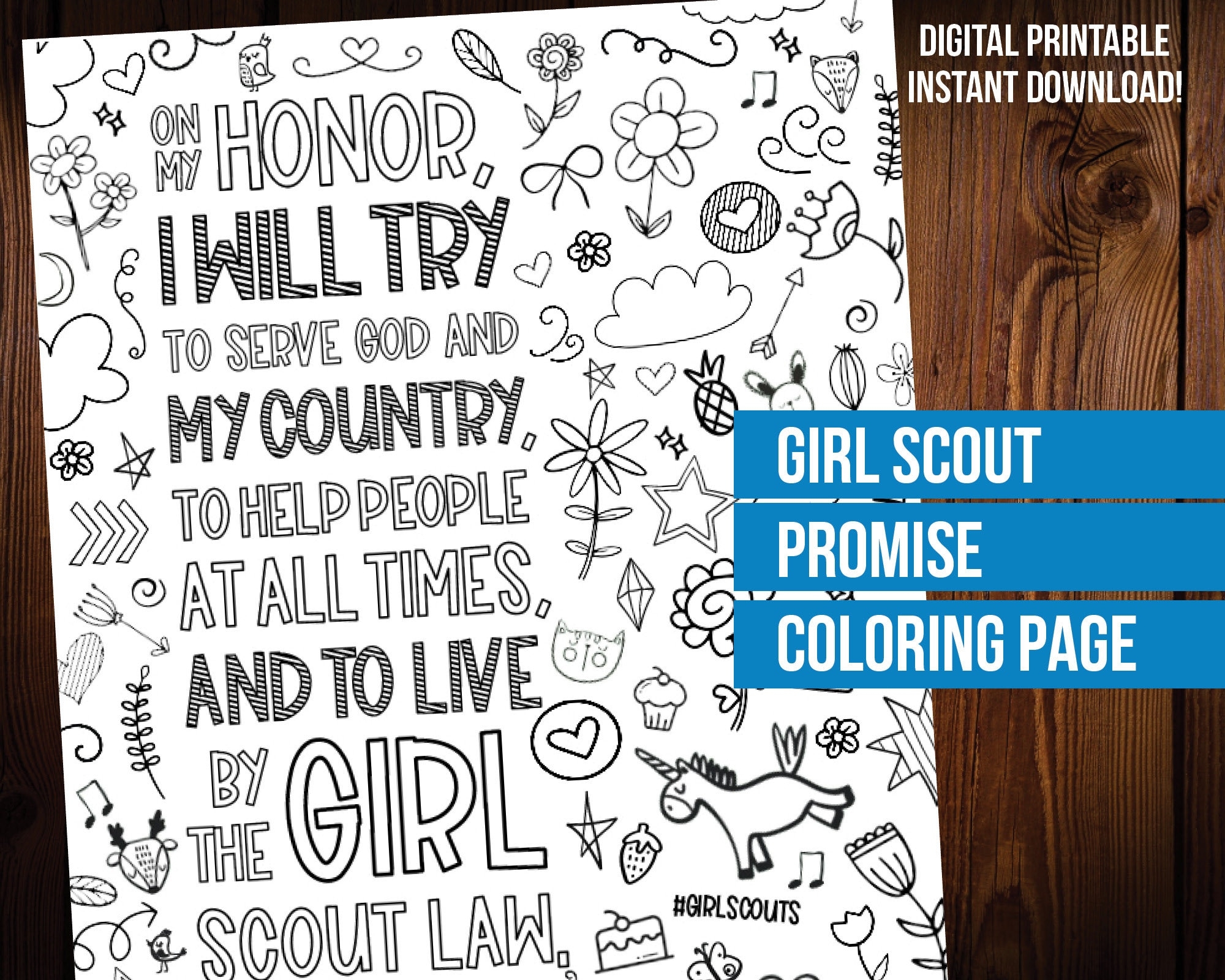 Girl Scout Promise Coloring Page Etsy Girl Scout Promise Coloring Page Etsy