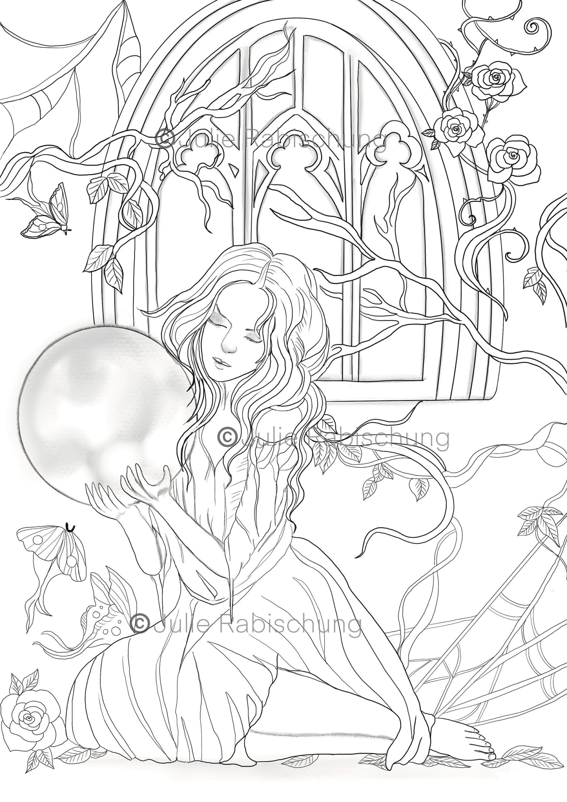 Gothic Fantasy Coloring Page Digital Printable Lineart Coloring Page Adult Gothic Fantasy Coloring Page Adult Coloring Etsy