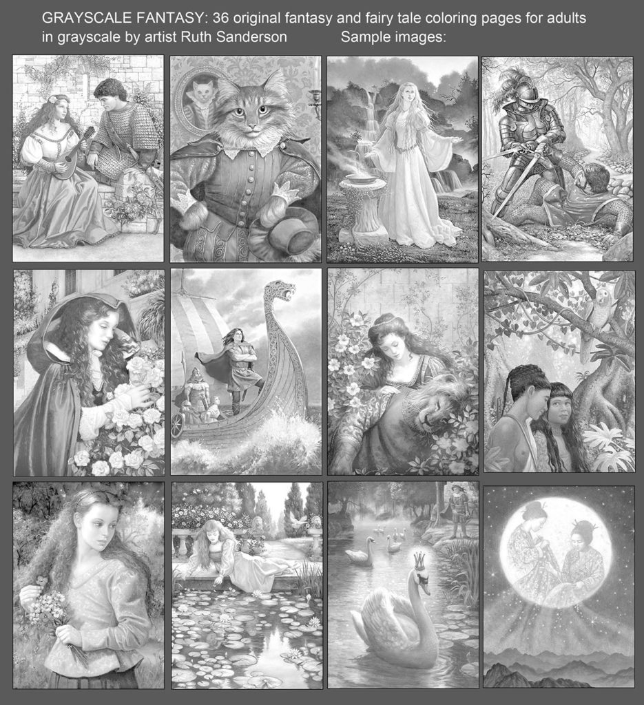 Grayscale Fantasy 36 Coloring Pages In PDF Format Golden Wood Studio Grayscale Fantasy 36 Coloring Pages In PDF Format Golden Wood Studio