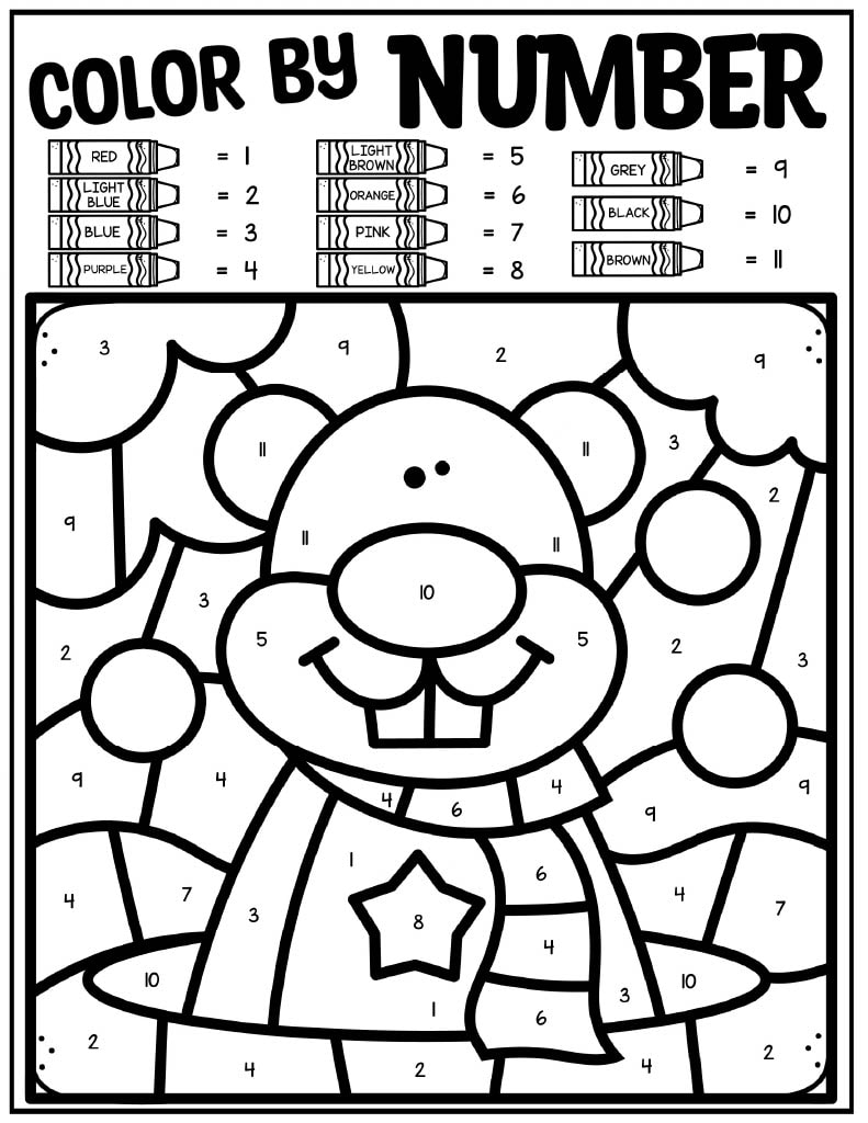 Groundhog Day Color By Number Pages Kids Activity Zone